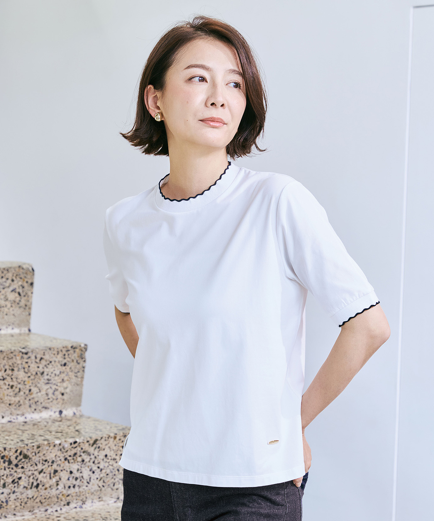 レディース スカラップ リブ Tシャツ通販 [0202-63255] - クロコダイル