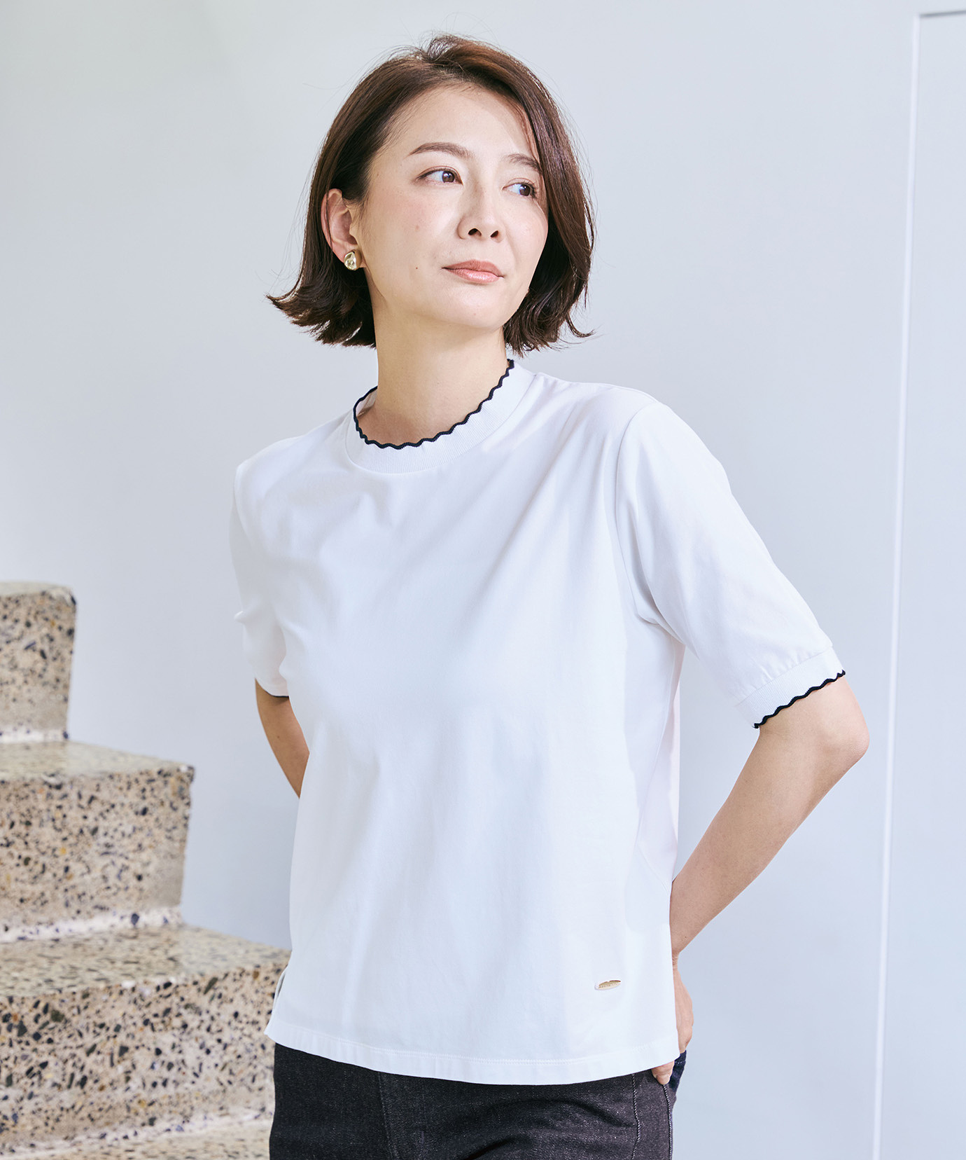 レディース スカラップ リブ Tシャツ通販 [0202-63255] - クロコダイル