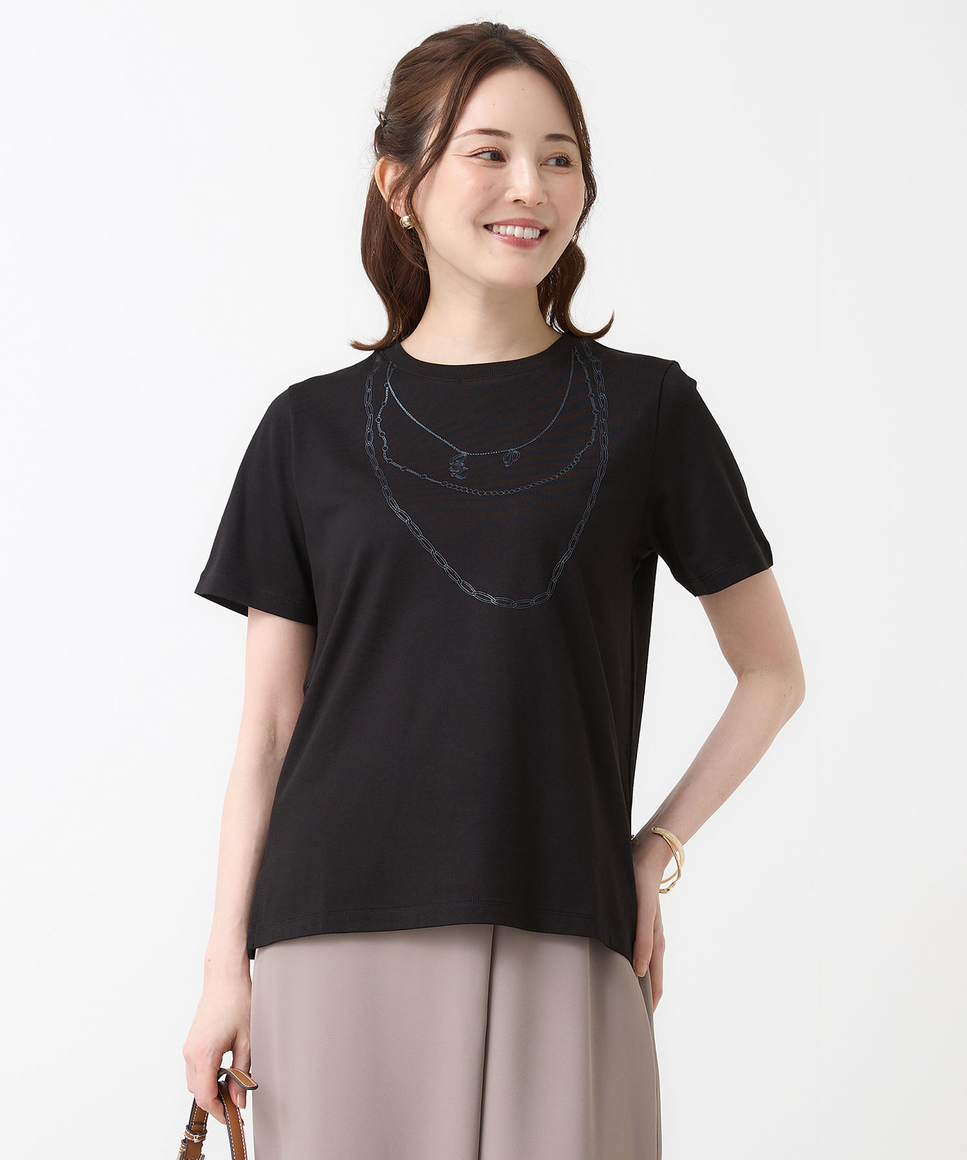 レディース ネックレスプリント 半袖 Tシャツ通販 [0202-63260