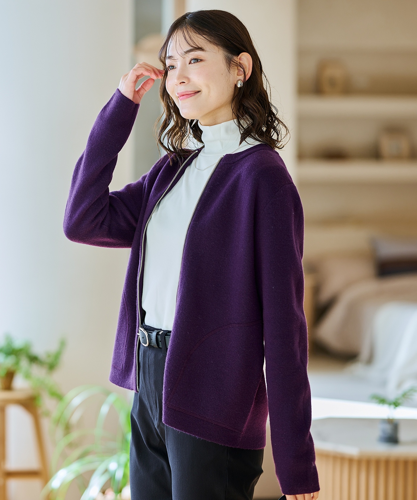 レディース フルジップ ニット カーディガン通販 [0203-57350