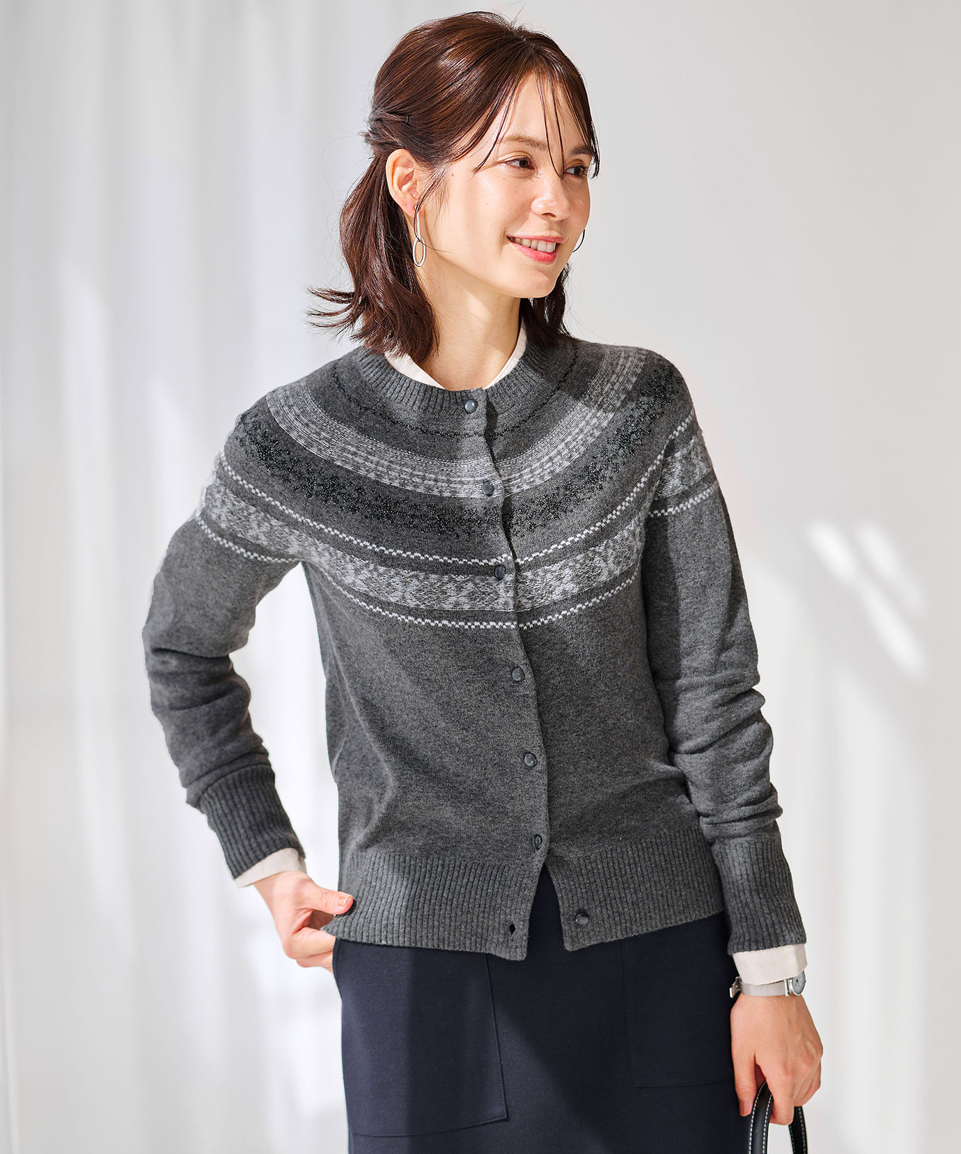 レディース ウールブレンド フェアアイル柄 ニットカーディガン通販