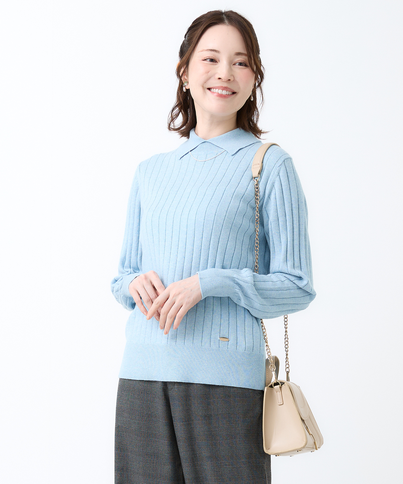 レディース カシミヤブレンド ワイドリブ ハイネック ニット【手洗いOK