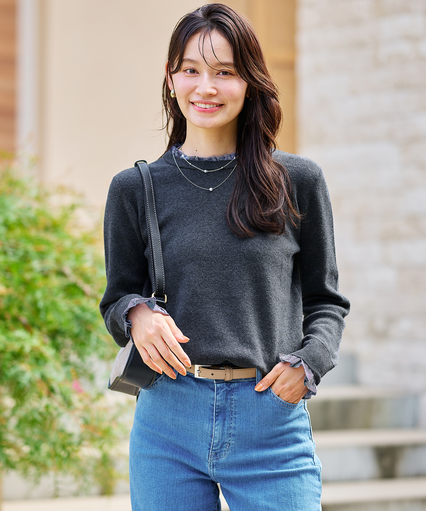 レディース 2WAYフリル クルーネック ニット【オンラインショップ・一