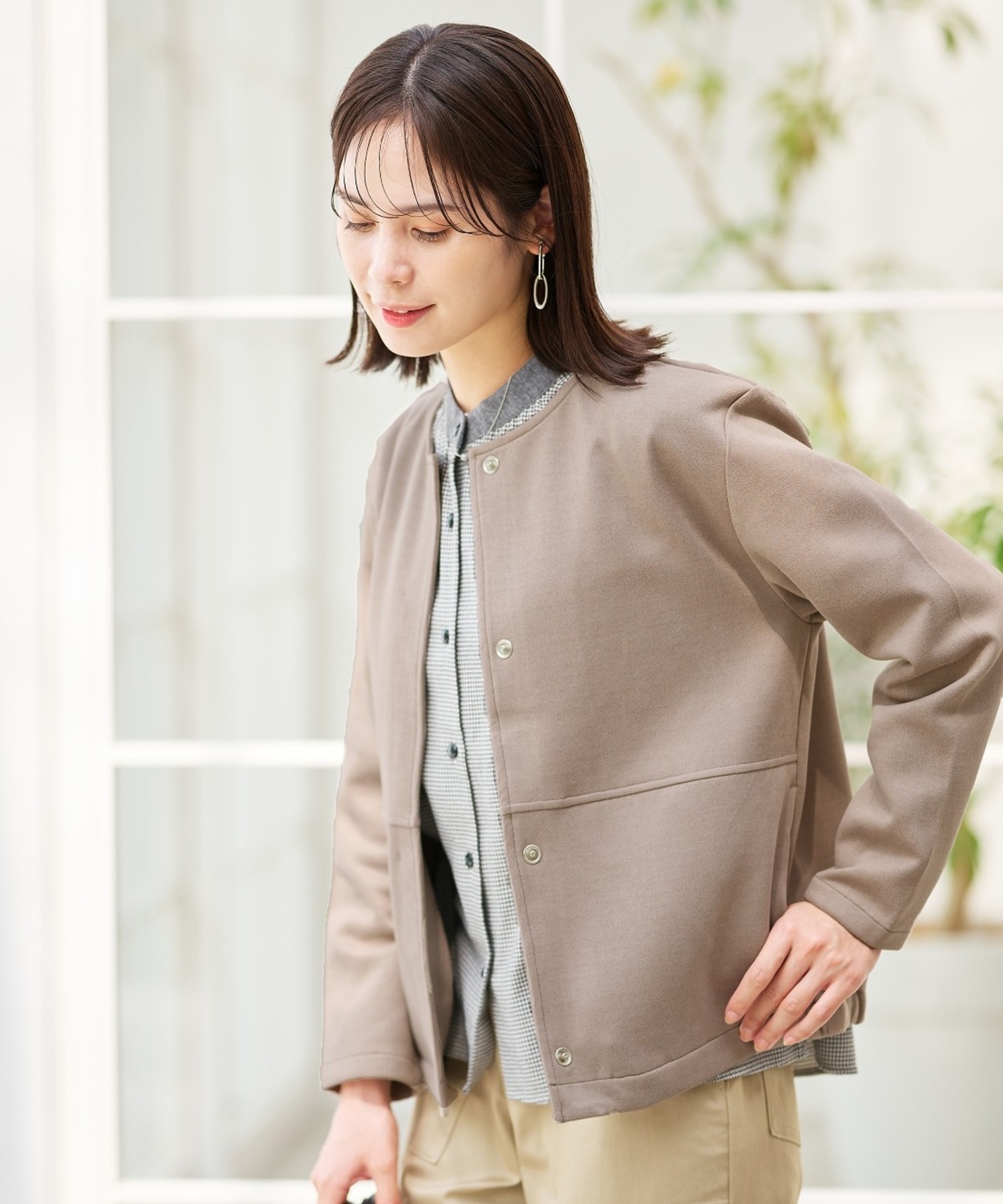 レディース 微起毛素材 ノーカラー ブルゾン通販 [0204-55457