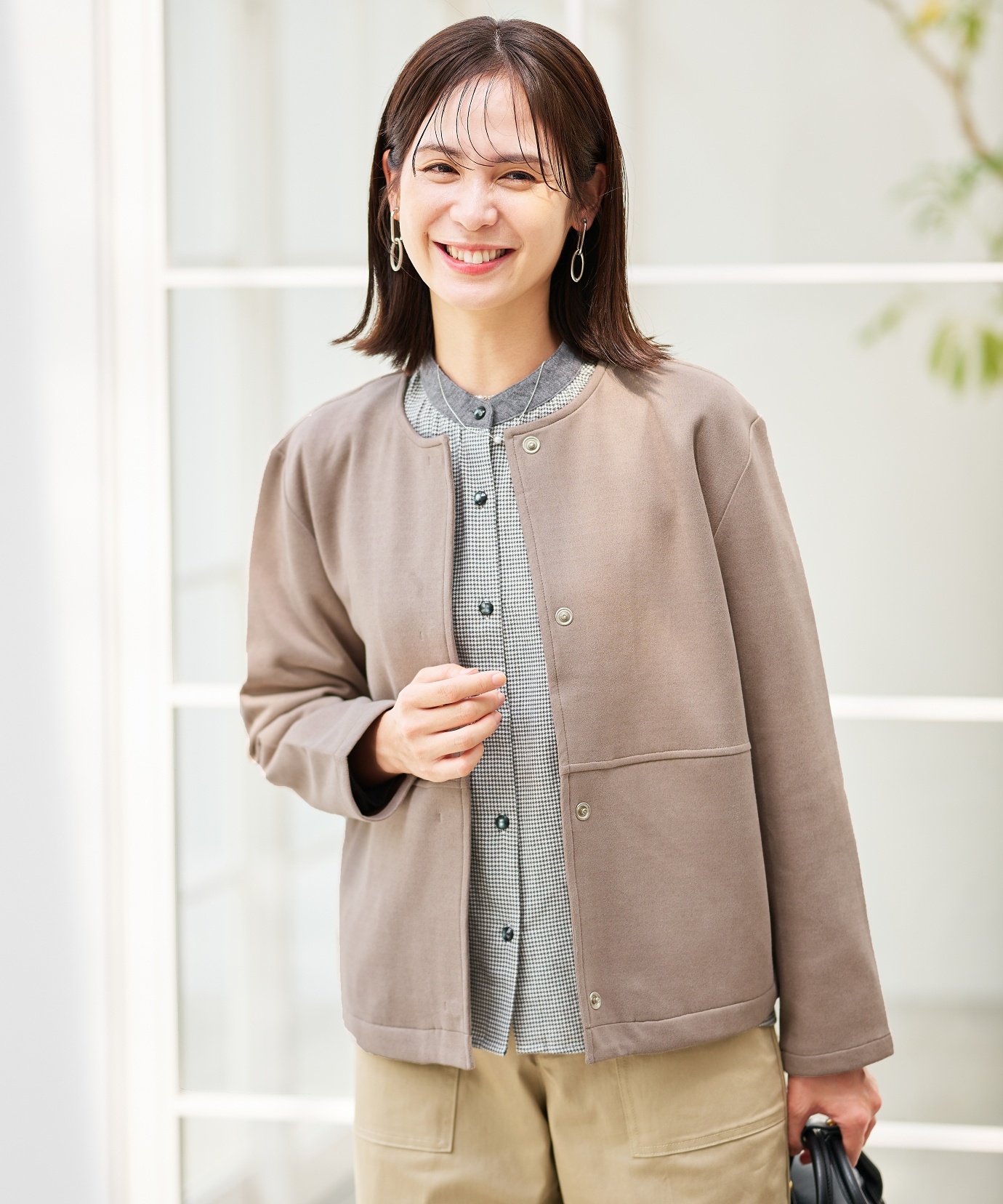 ノーカラーミリタリーブルゾン レディース 微起毛素材 ノーカラー ブルゾン通販 [0204-55457