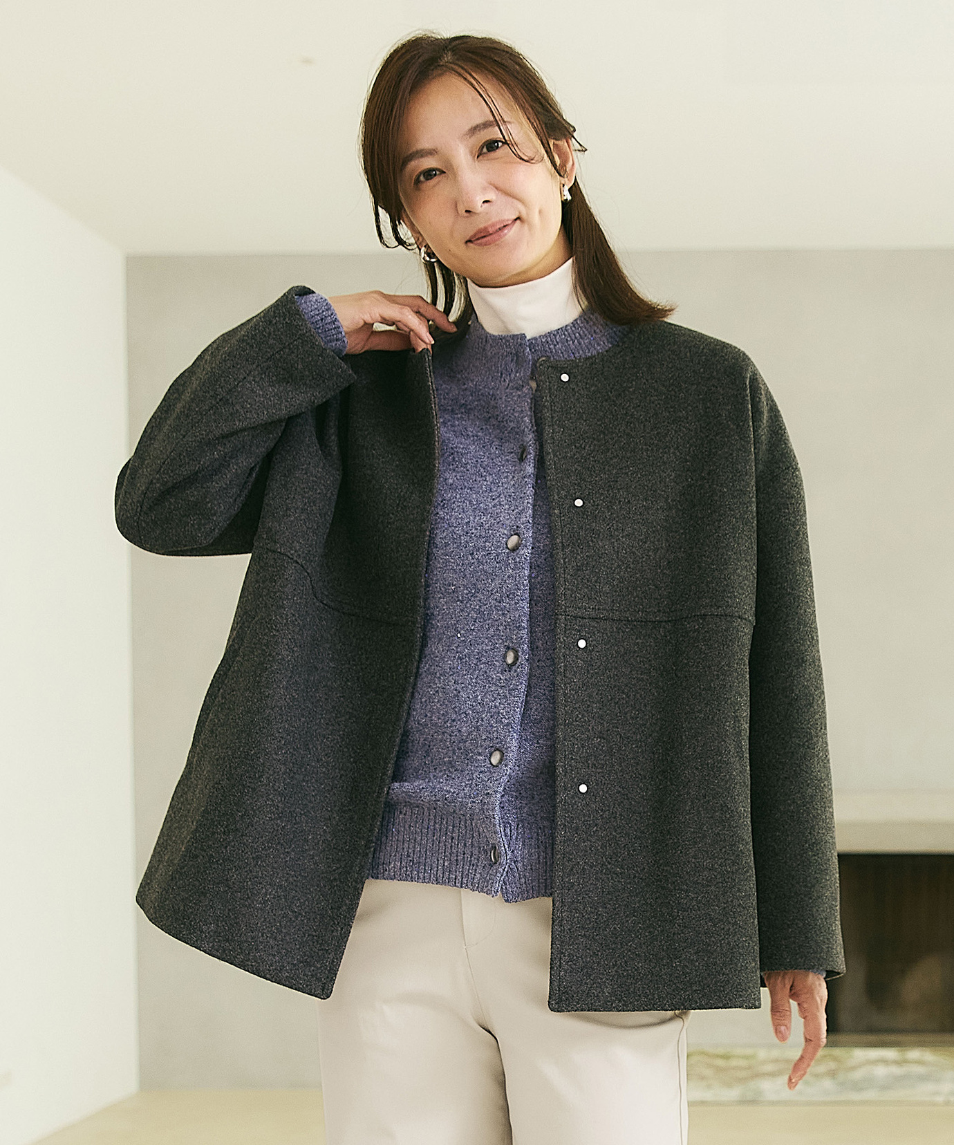 レディース ノーカラー ショート コート通販 [0204-57454