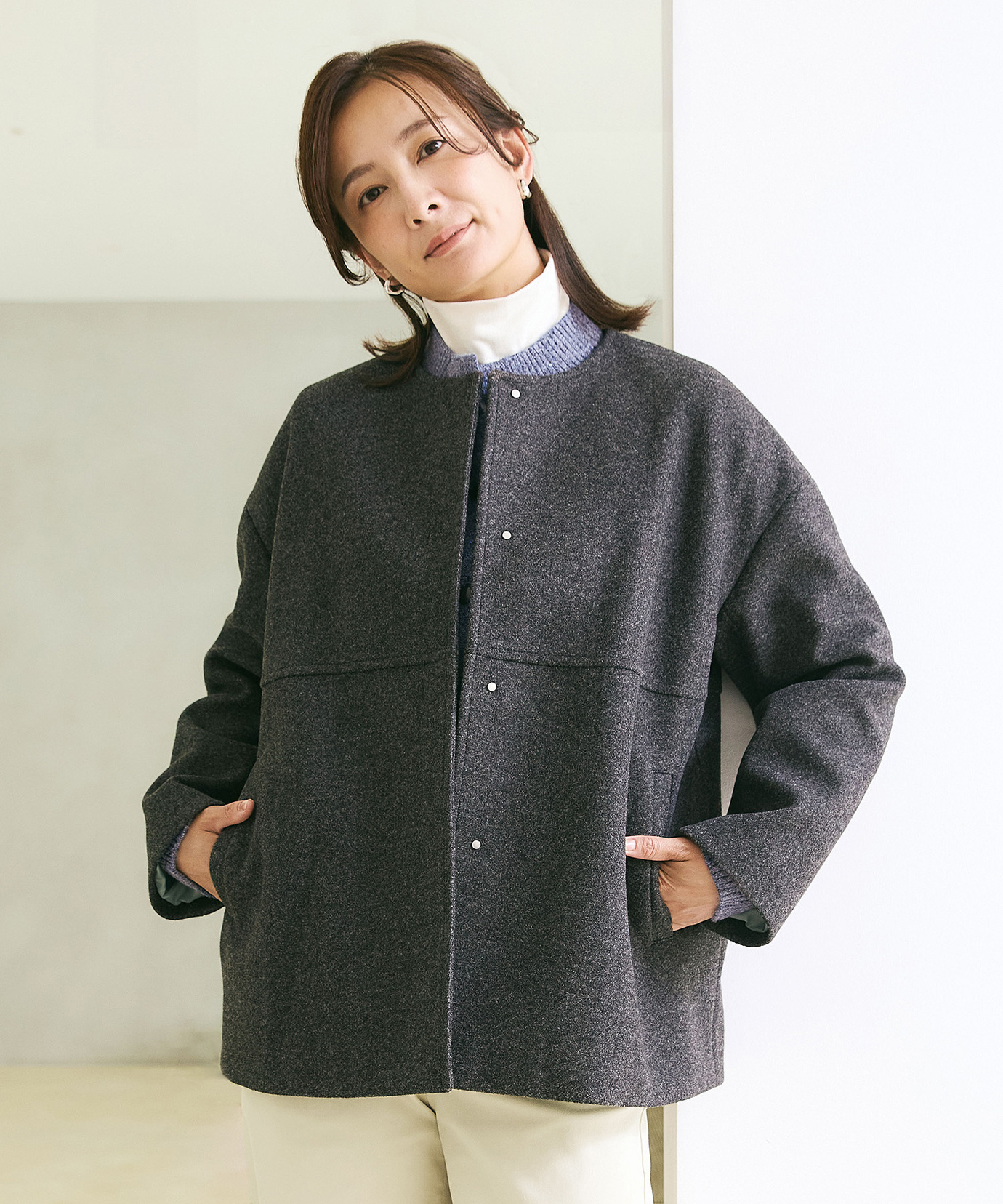 レディース ノーカラー ショート コート通販 [0204-57454