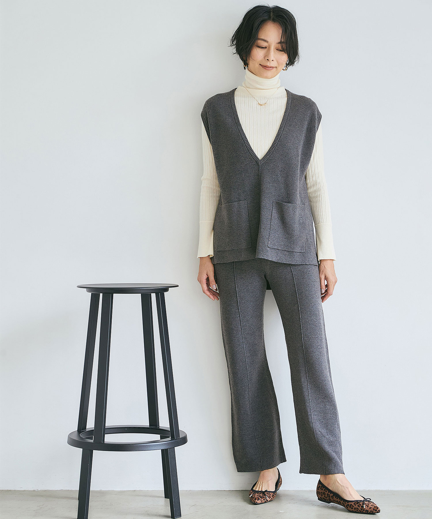 レディース ニット ピンタック パンツ【手洗いOK】【一部店舗限定