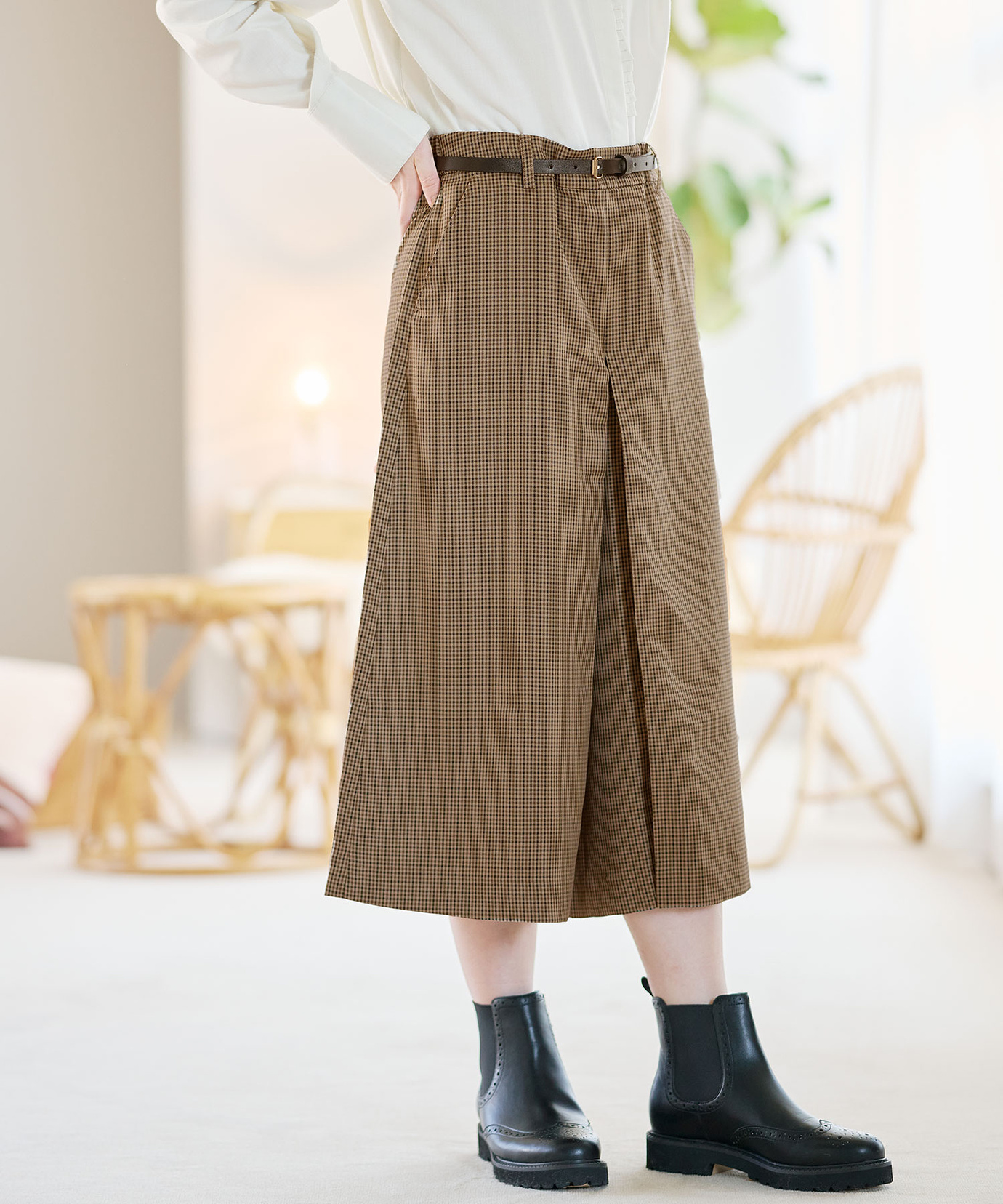 レディース プリーツデザイン クロップド キュロット通販 [0205-55552