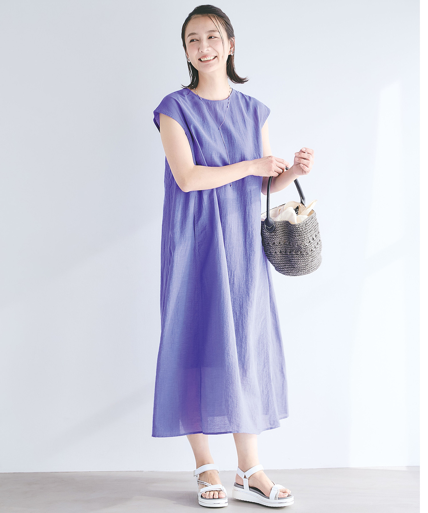 レディース リネンブレンド ノースリーブ ワンピース通販 [0221-53754