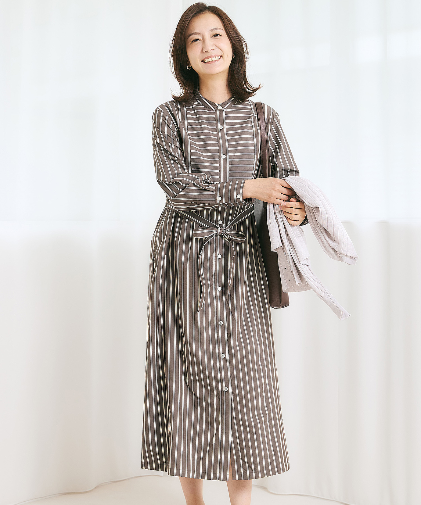 レディース ヨーク切り替え ストライプ ワンピース通販 [0221-55750