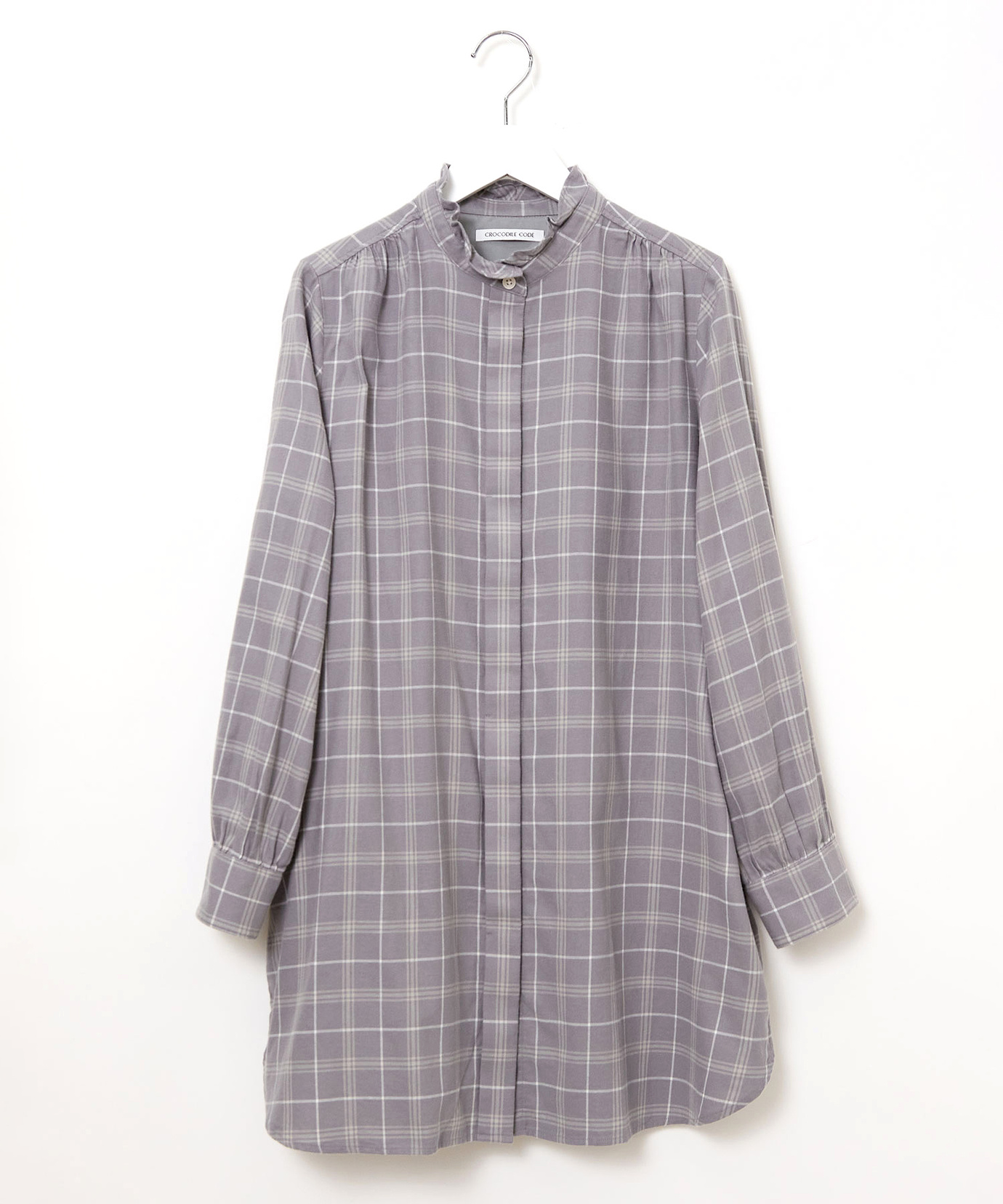 レディース 起毛 襟フリル チェックチュニック通販 [0221-57750