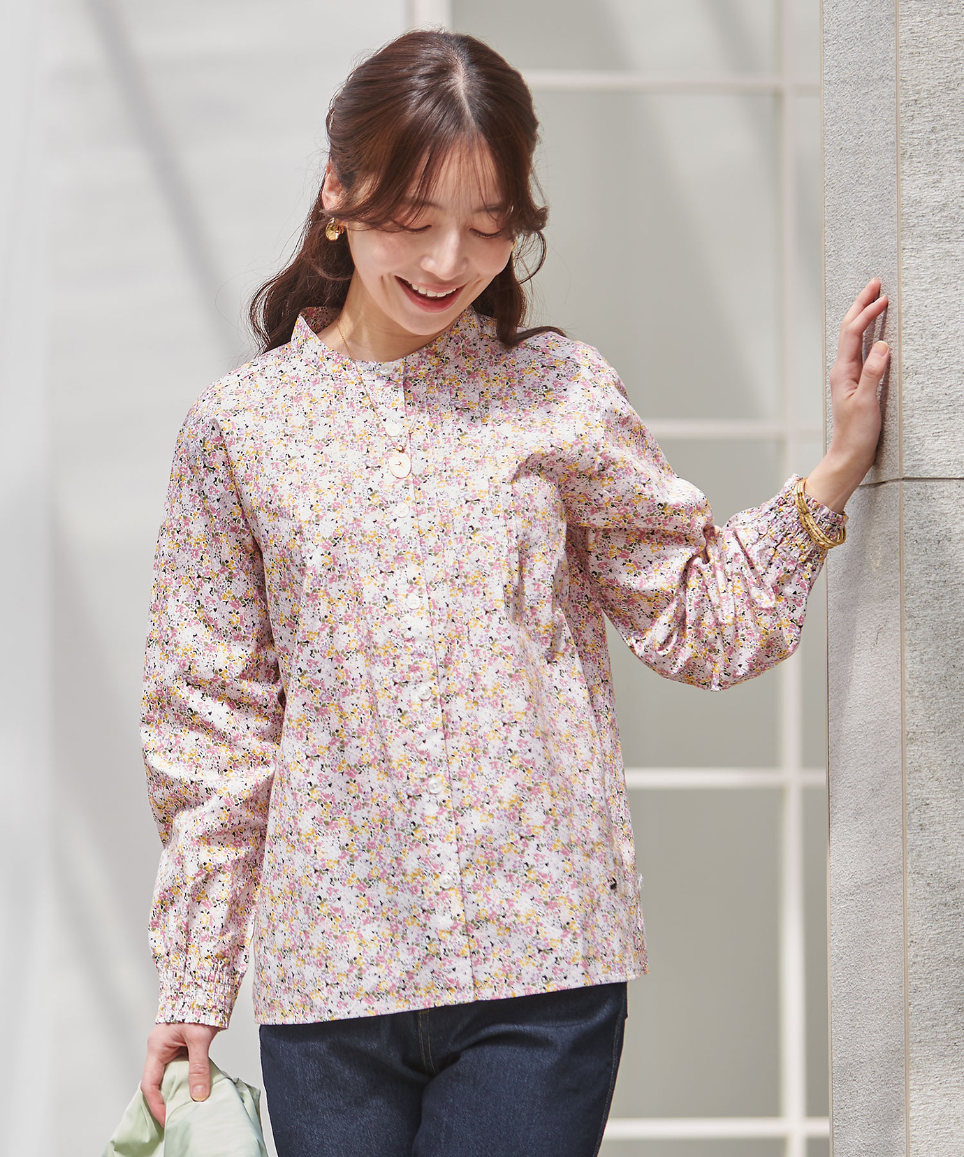 レディース 小花柄プリント ピンタックデザイン ブラウス通販 [0301