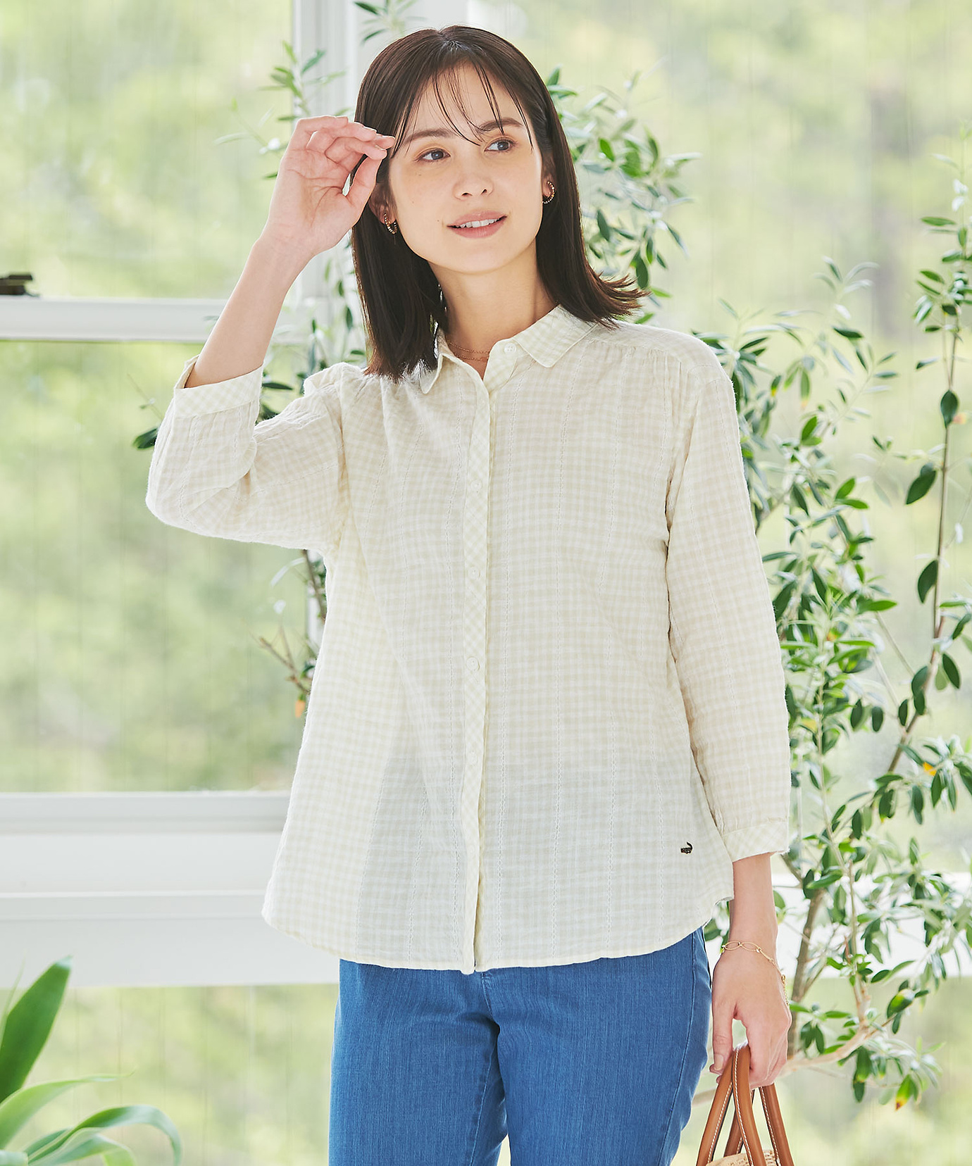 レディース カラミクロスドビー チェック ブラウス【JAPAN FABRIC