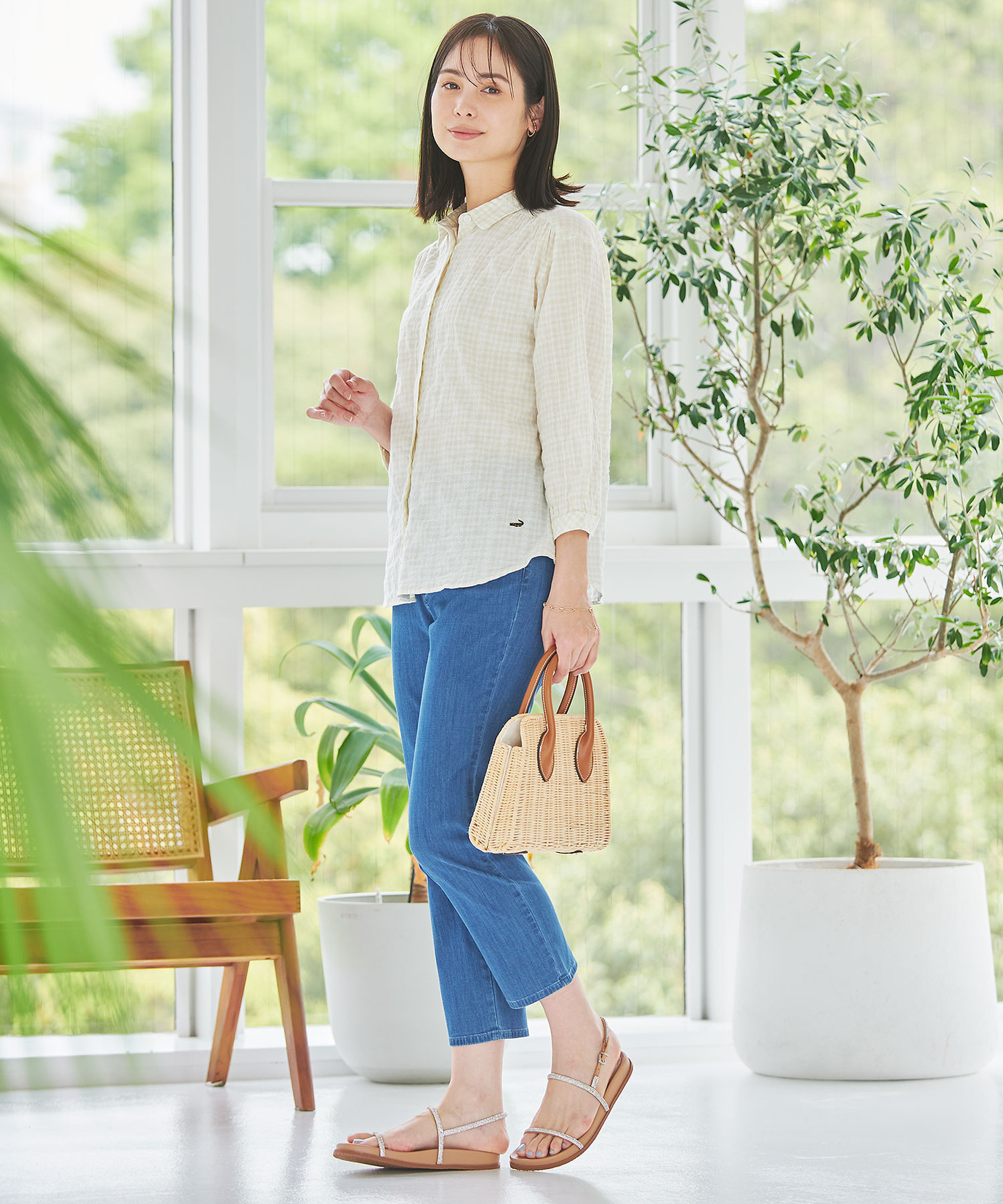 レディース カラミクロスドビー チェック ブラウス【JAPAN FABRIC