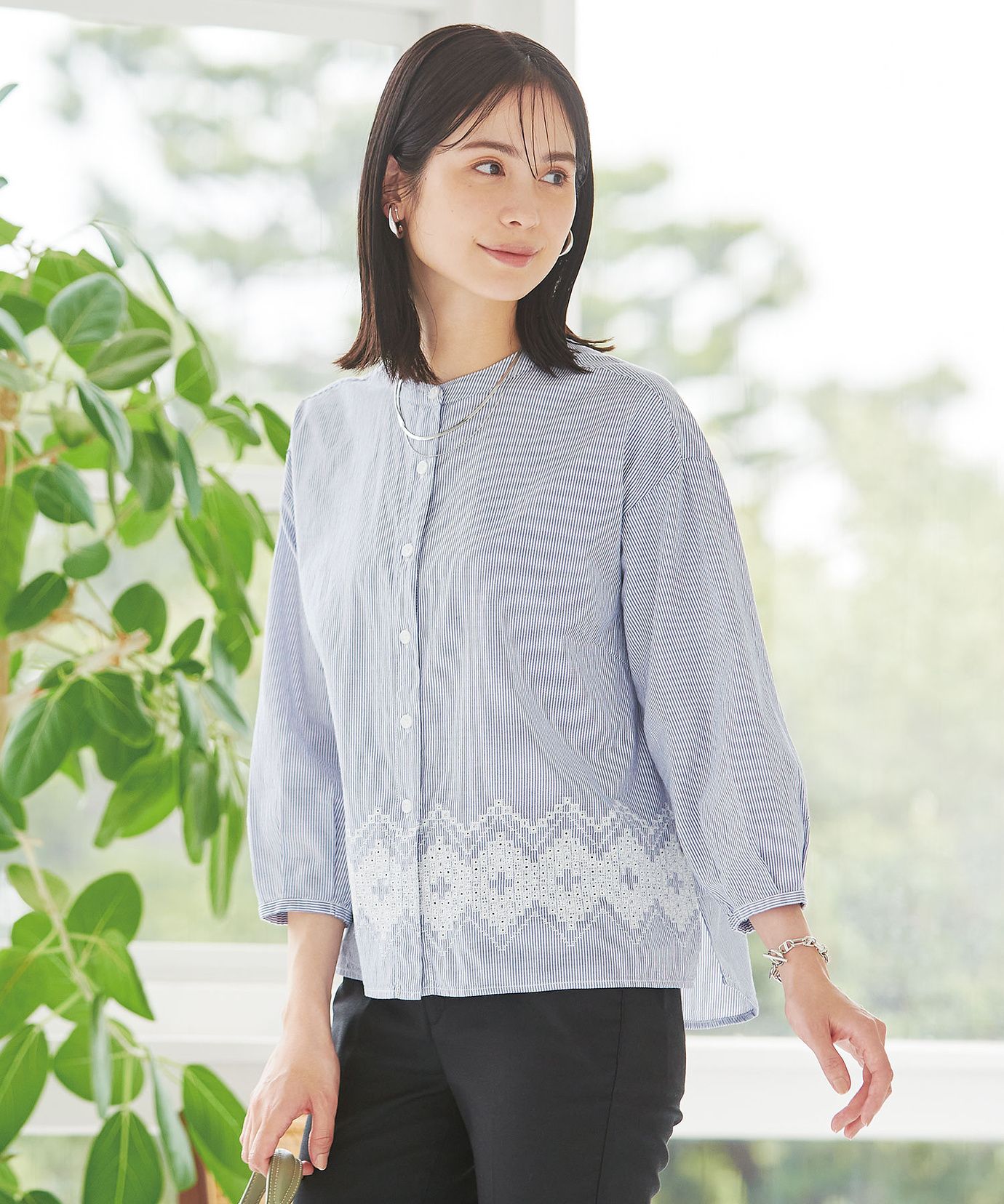 レディース コットン 裾刺繍 ブラウス通販 [0301-53106