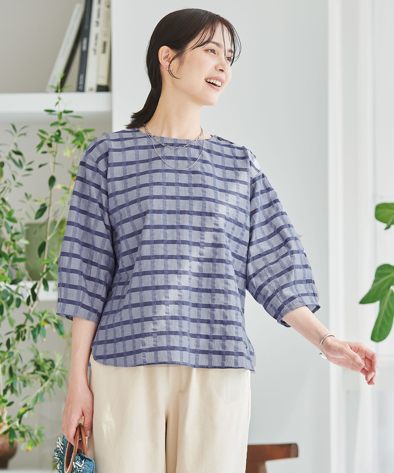 レディース スノーコットン チェック柄 ブラウス【接触冷感】通販