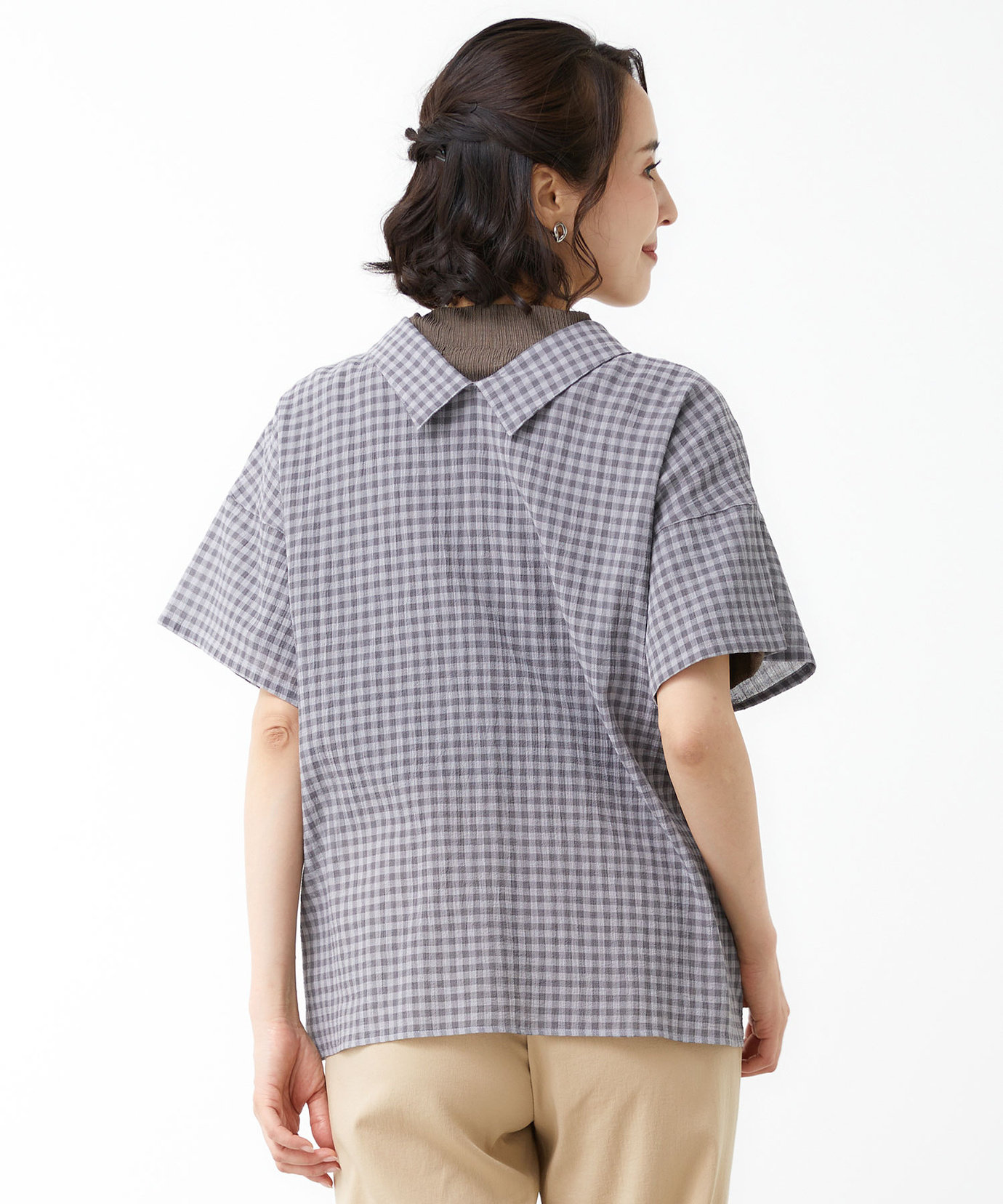 レディース フロントギャザー チェック ブラウス通販 [0301-53118