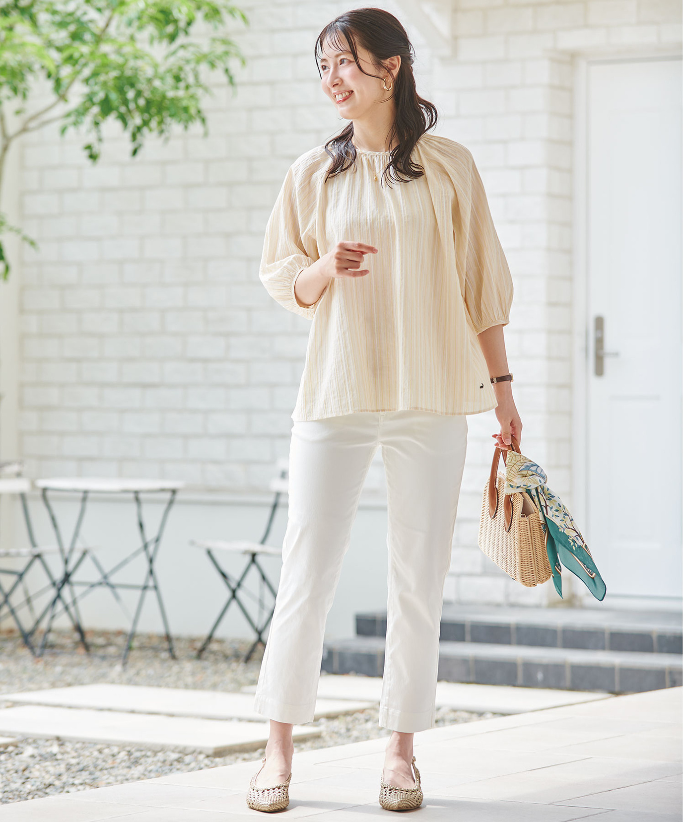 レディース リネンブレンド マルチストライプ ブラウス通販 [0301