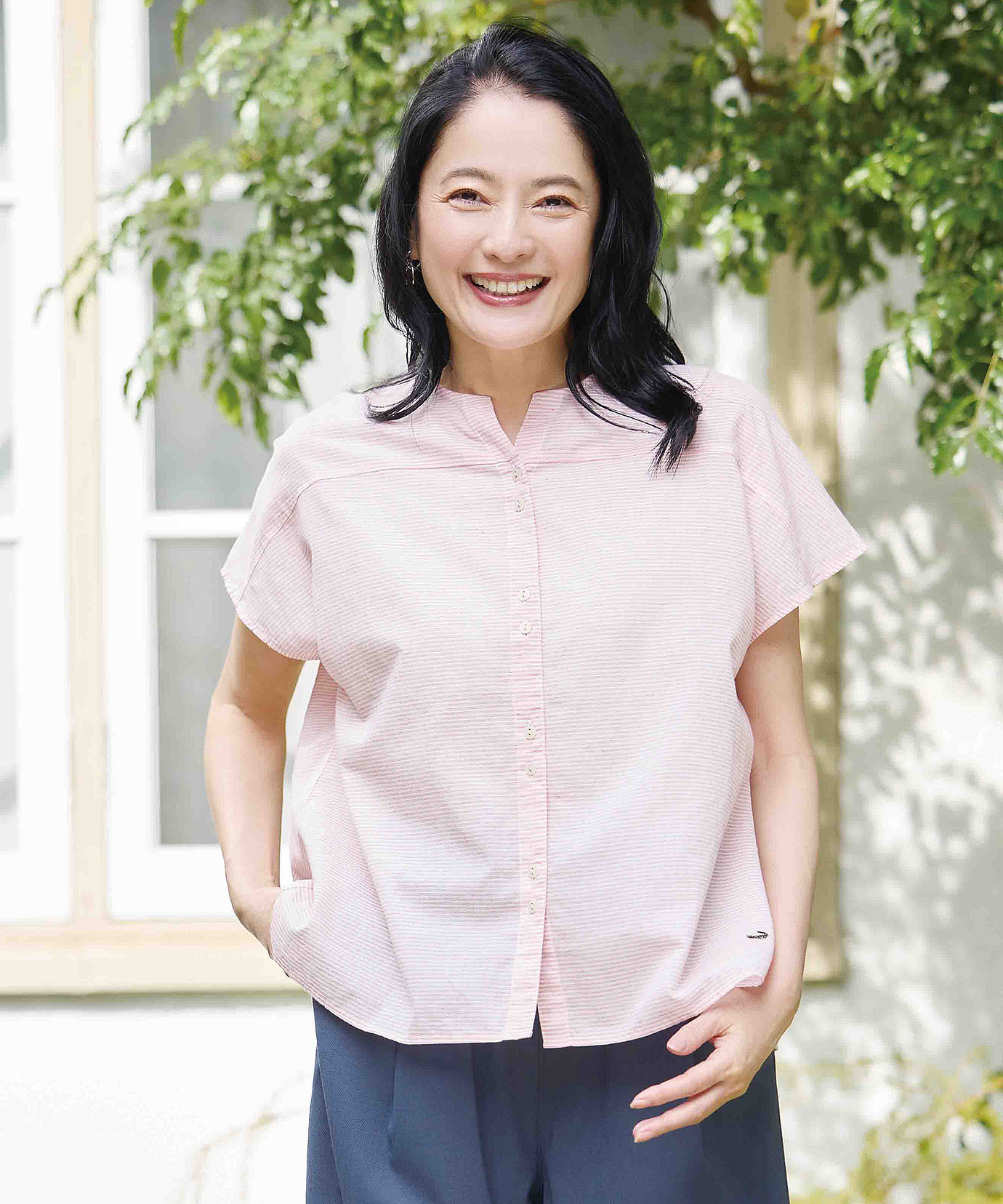 レディース スノーリネン キーホール ブラウス【接触冷感】通販 [0301