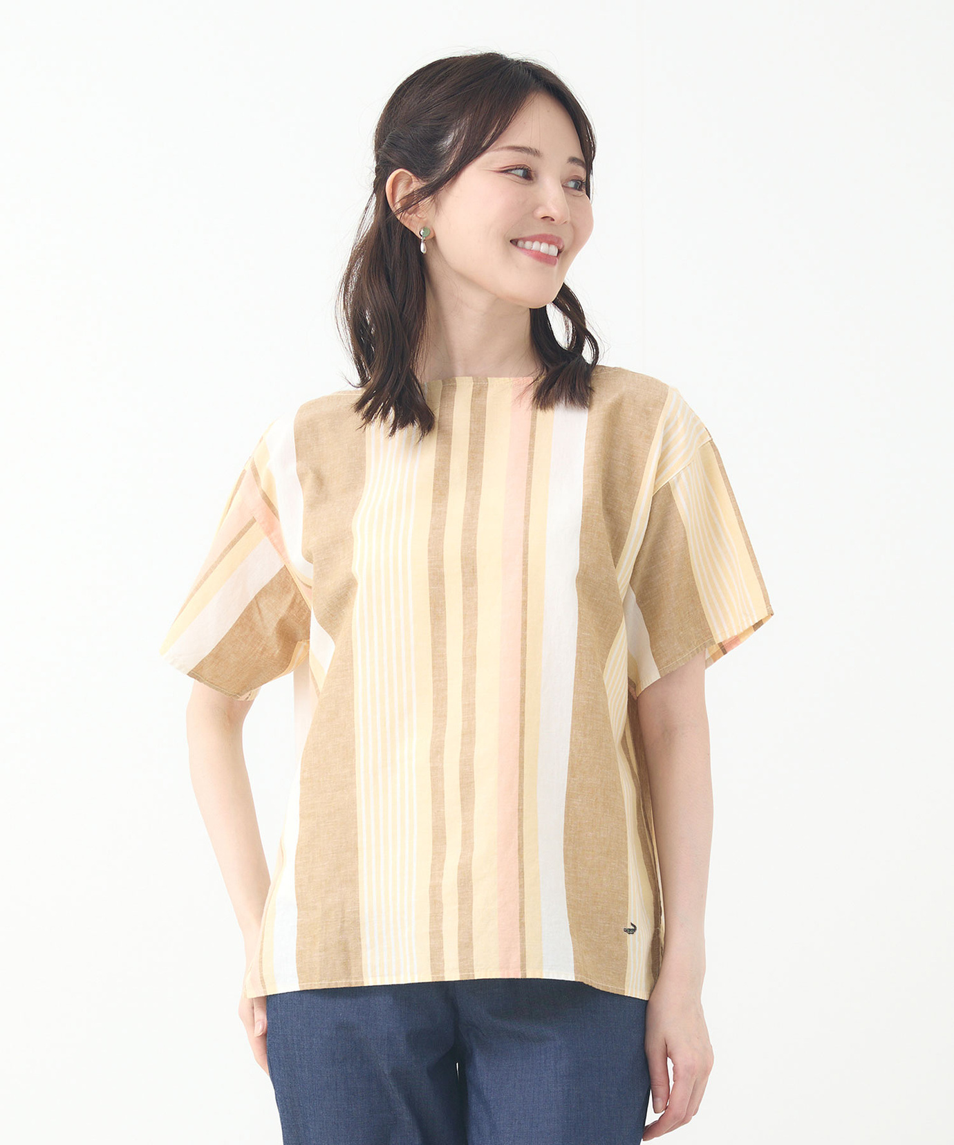 値下げ不可 WACKOMARIA STRIPED SHOULDER PORCH レディース スノーリネン ストライプ ブラウス【接触冷感】通販 [0301