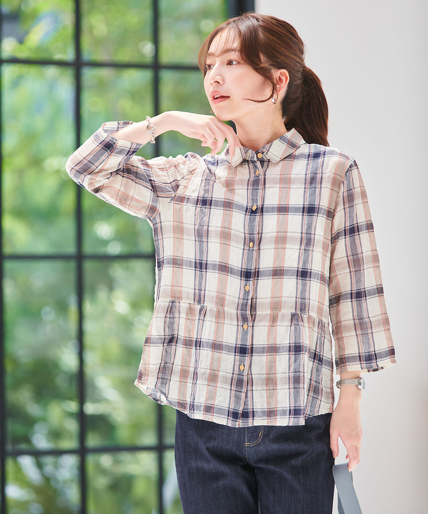 レディース チェック 七分袖 ブラウス通販 [0301-54101