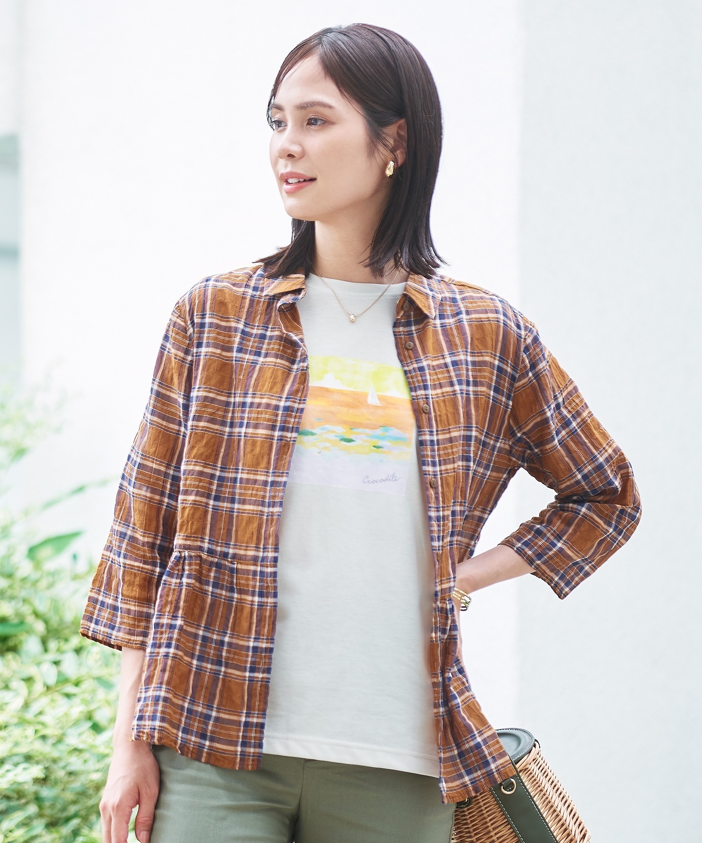 レディース チェック 七分袖 ブラウス通販 [0301-54101