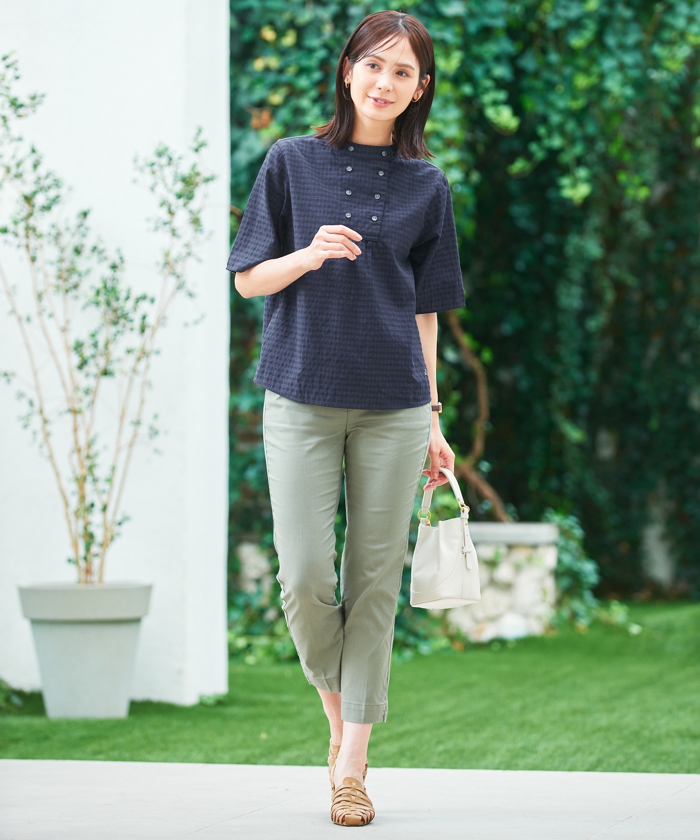 【タグ付き】ジェニーギャルソン　長袖ブラウス　ブラック　44号 レディース ダブルボタン チェック ブラウス通販 [0301-54102