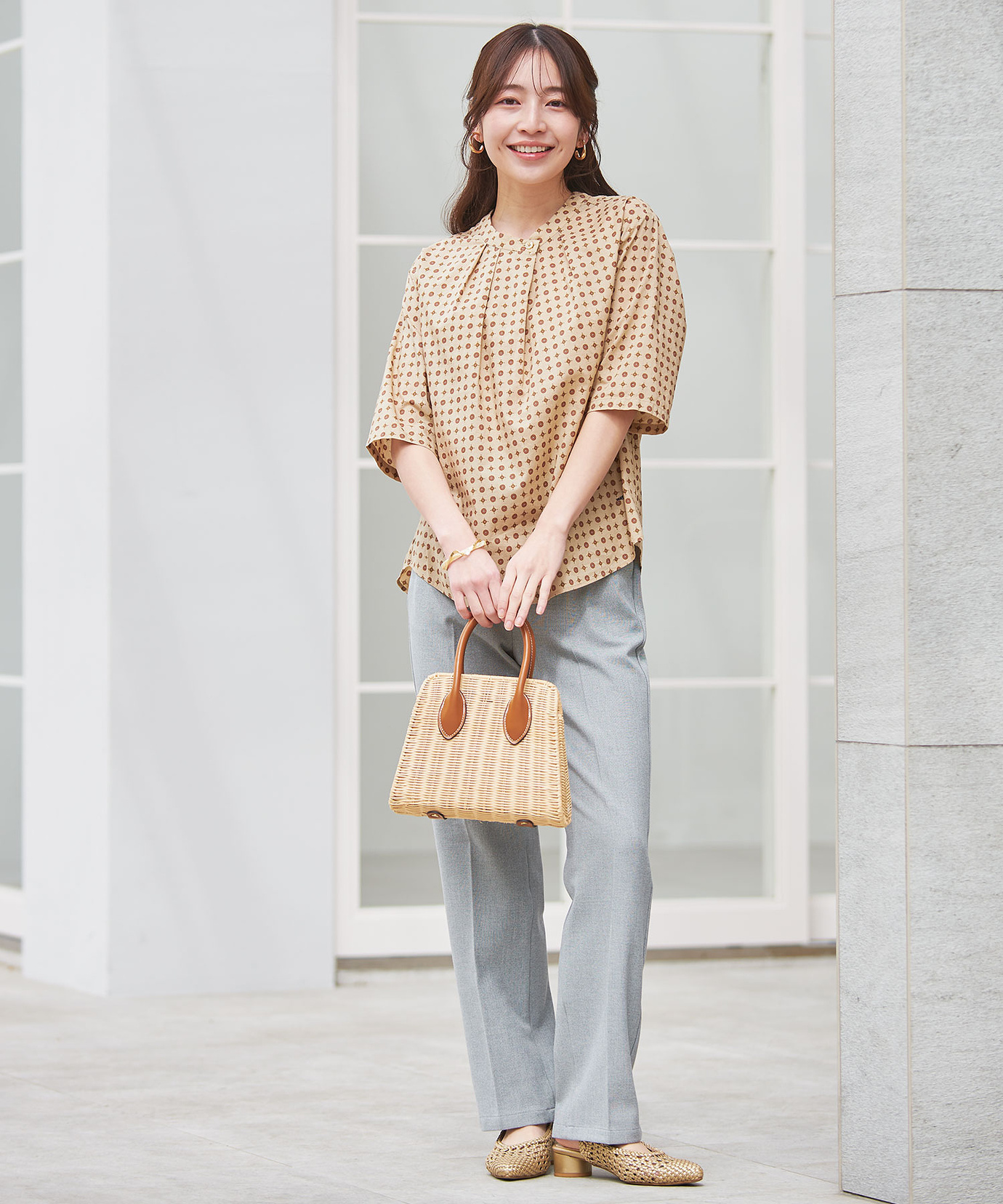 レディース プロヴァンス柄 フロントタック ブラウス【オンライン