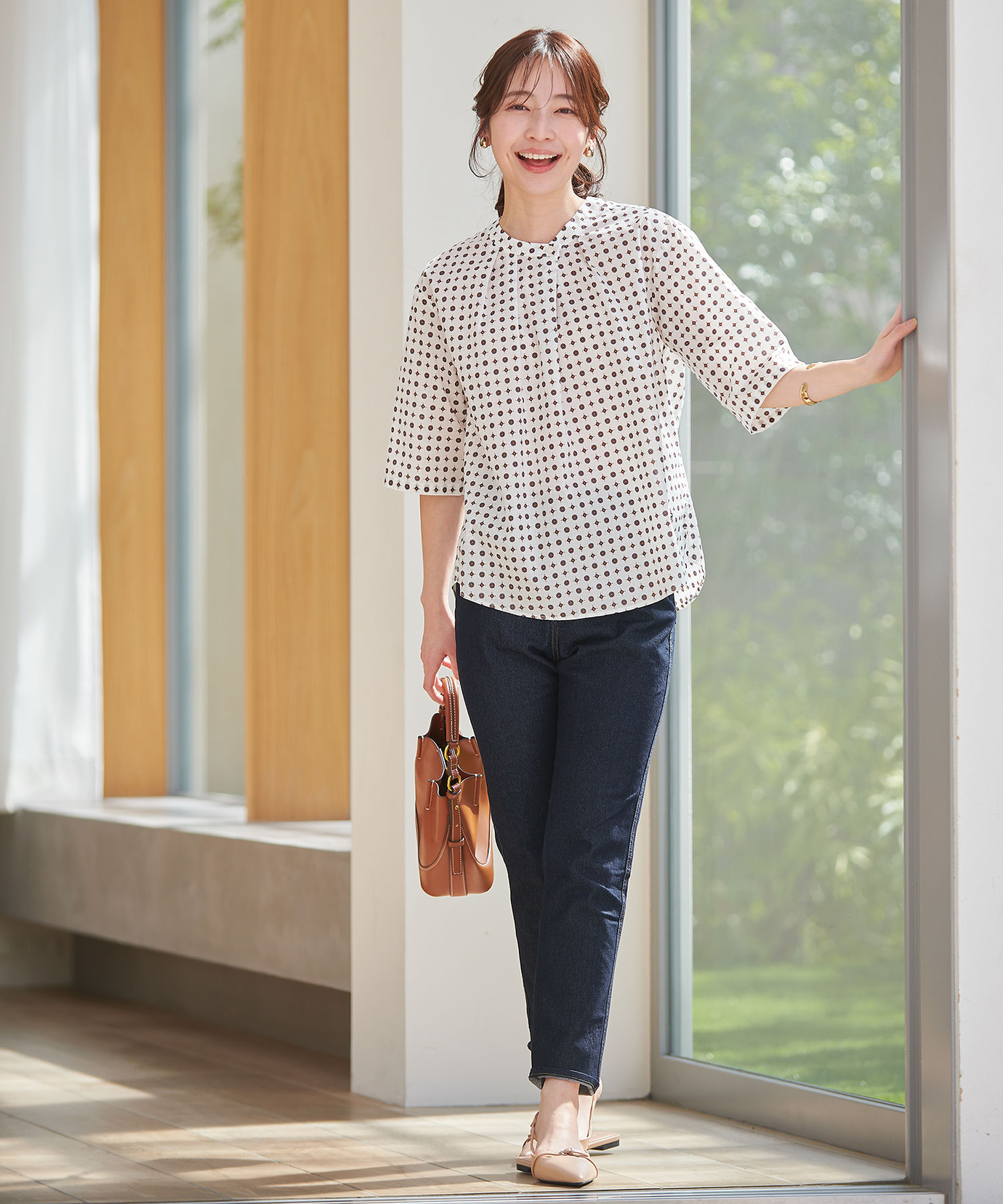 レディース プロヴァンス柄 フロントタック ブラウス【オンライン