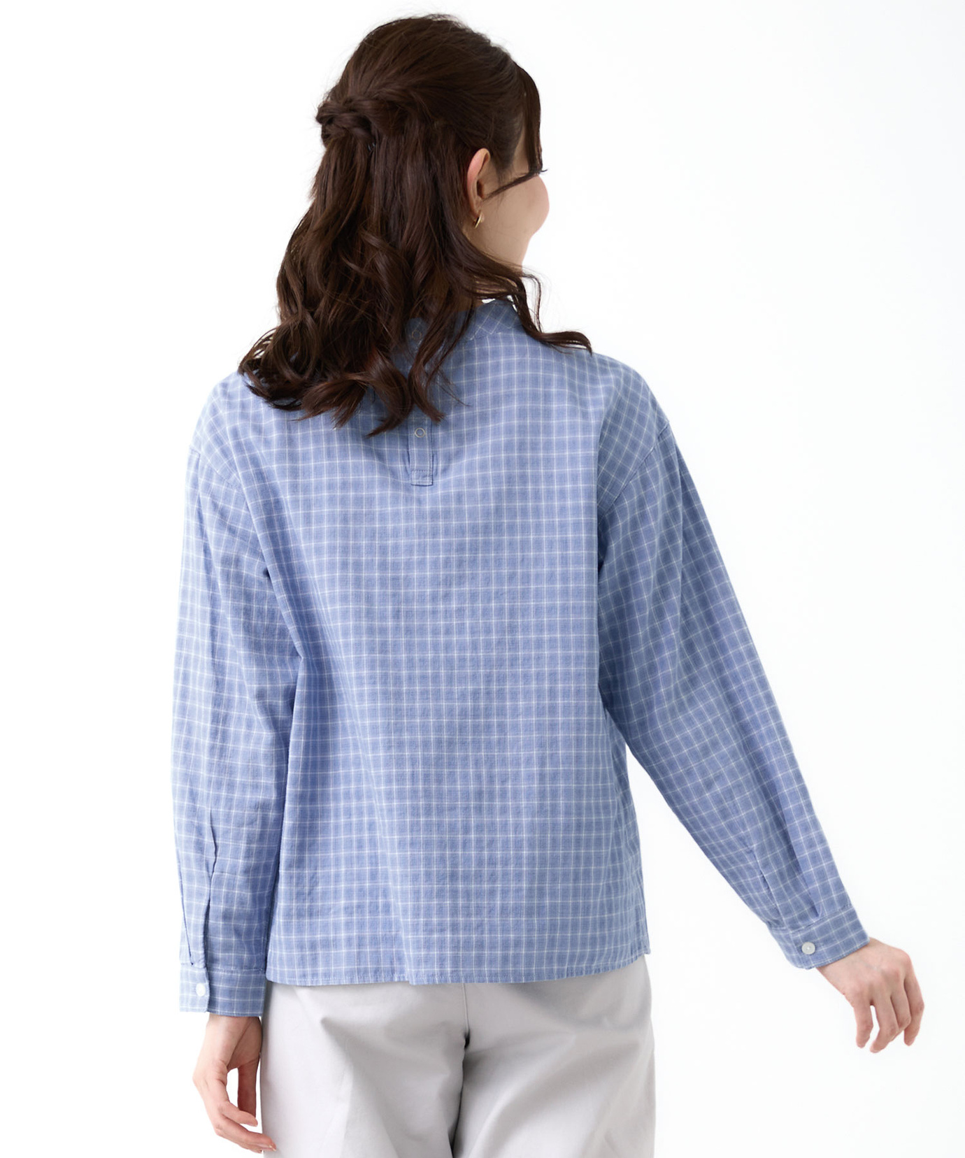 美品　パラスパレスインディゴガーゼチェックシャツ定価29700円Mサイズ2 インディゴガーゼボトル襟フレアーシャツ