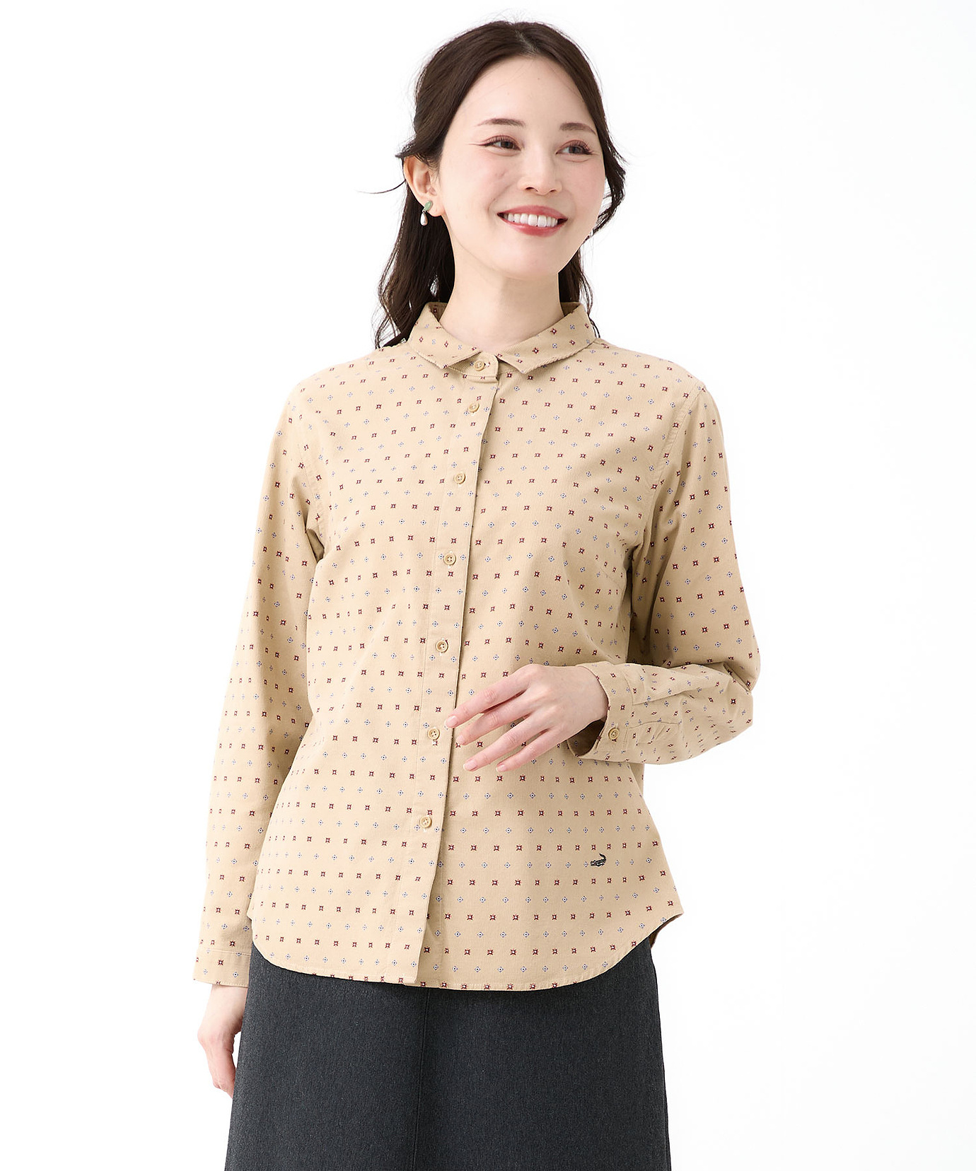小紋プリントブラウス◇ 販売価格￥14,960(税込) ベージュ SHIPS（シップス）の「【手洗い可能】小紋プリントブラウス◇（シャツ