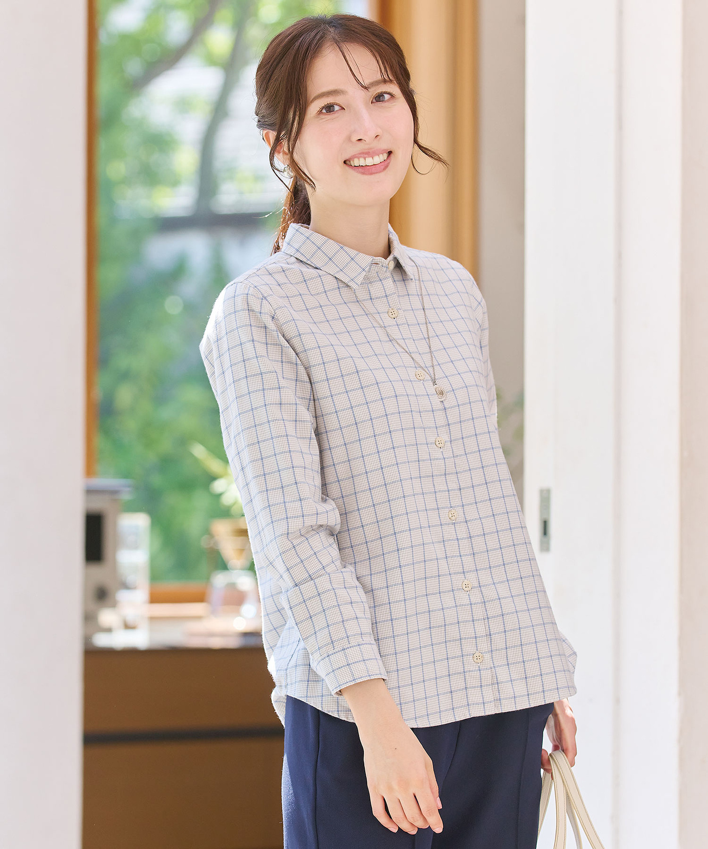 レディース コットンブレンド チェック柄 ブラウス通販 [0301-55122