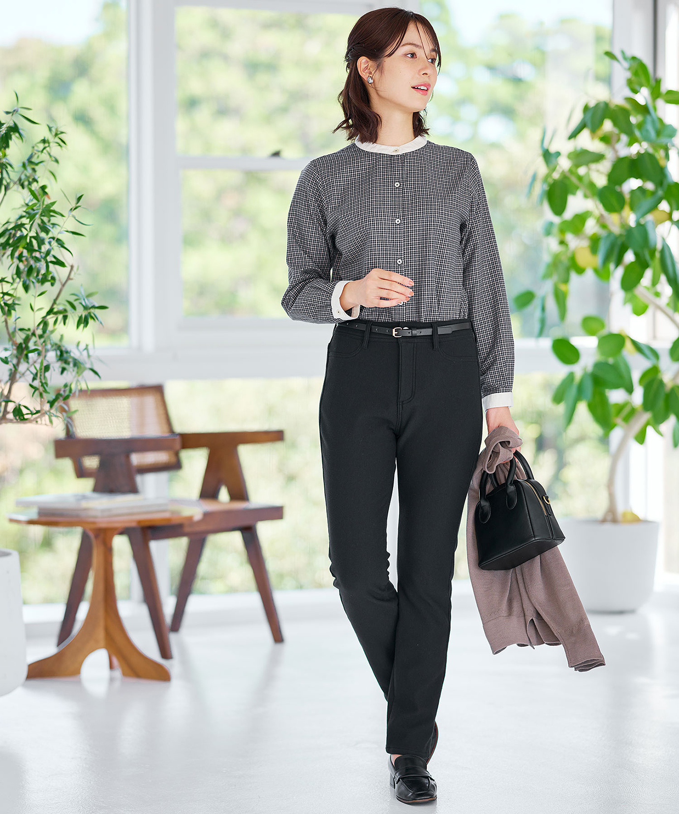 レディース バンドカラー チェック柄 ブラウス通販 [0301-56100