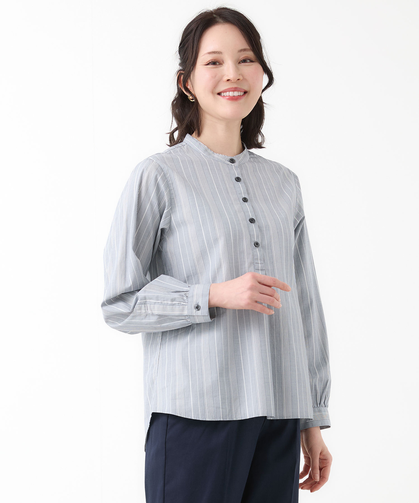 レディース ストライプ バンドカラー ブラウス通販 [0301-61101