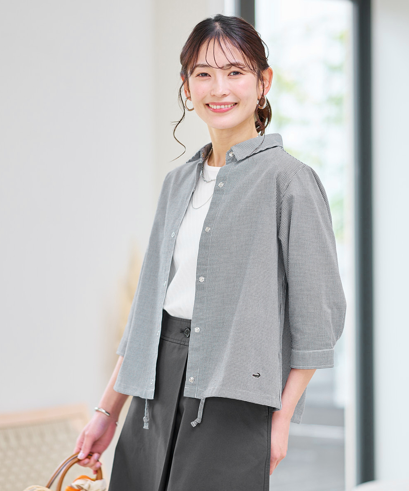 シャツ/ブラウス(長袖/七分) MINI JACKET DOCKING SHIRTS シャツ レディース ブラウス トップス チュニック 7分袖 前開き