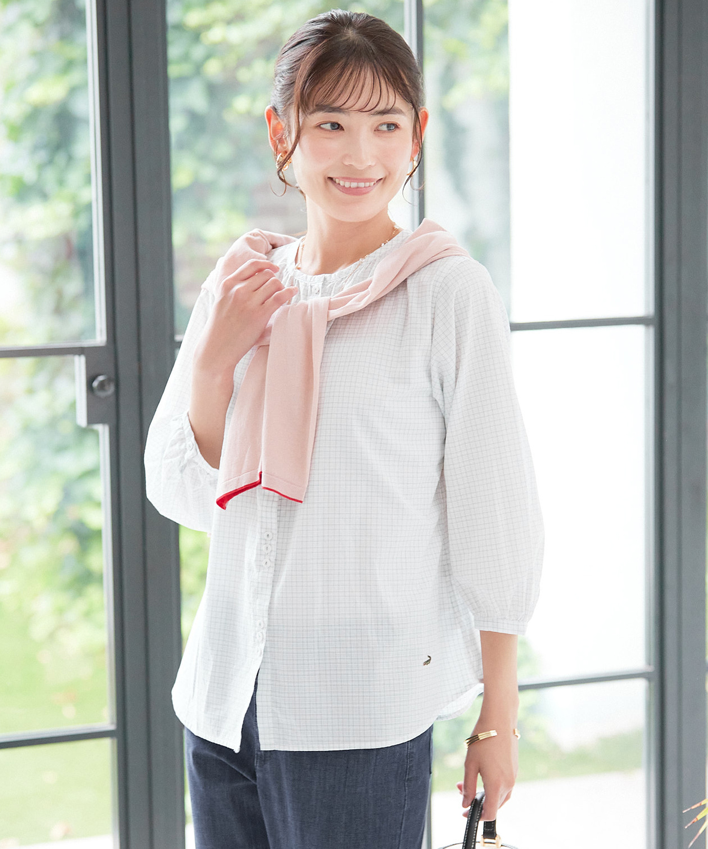 かずえ様用　フラメンコ　ブラウス　白　11号　試着のみ レディース スノーコットン ミニチェック ブラウス【接触冷感】通販