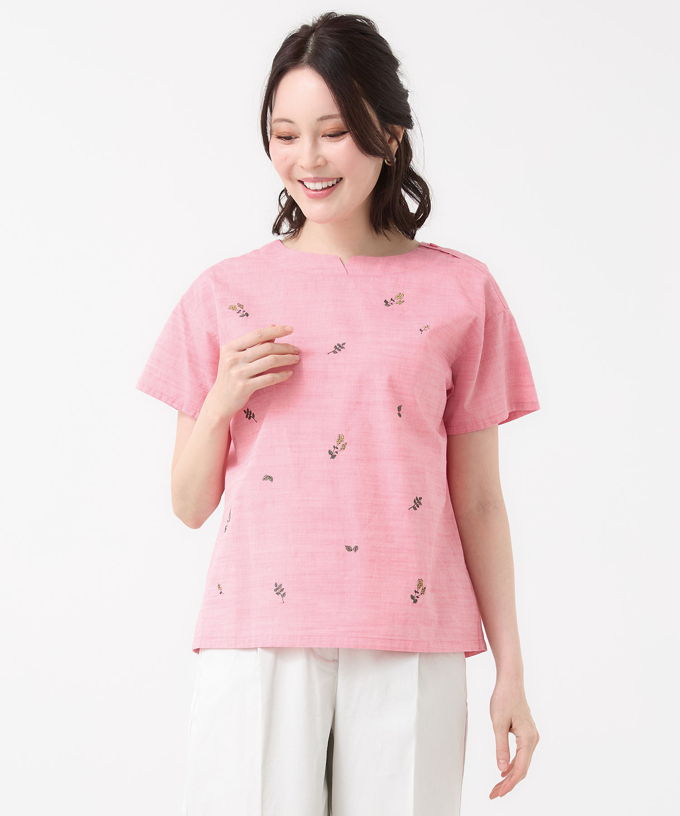 MildRate ストレッチ フラワーステッチ クロップドカットソー レディース ファインフラワーステッチ【シャツ】 通販 [0301-63122