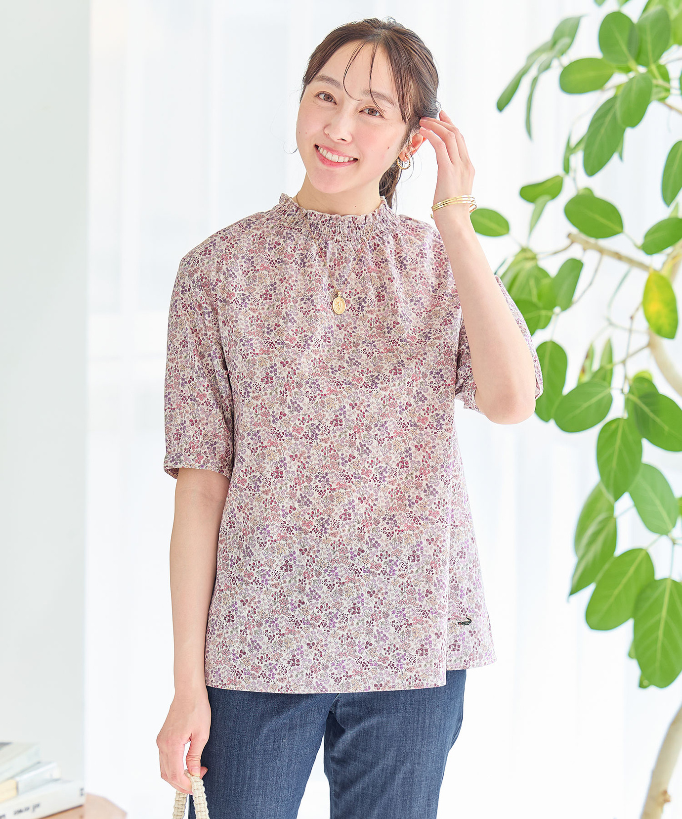 レディース 小花柄 シャーリング ブラウス【オンラインショップ・一部