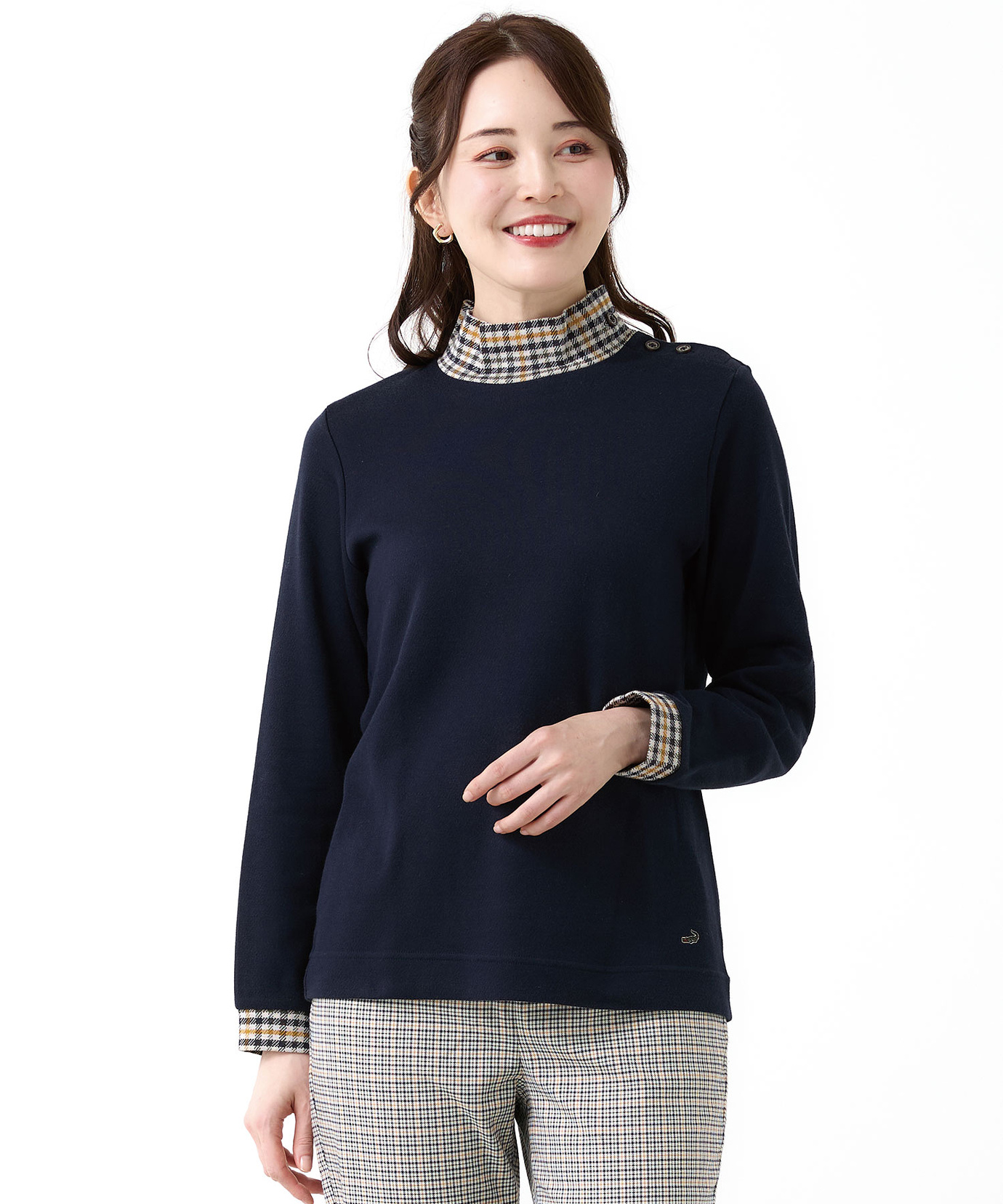 【極美品】希少　ブリオーニ チェック織ジャガードタイ　ブラック×シルバー レディース クロコダイルタータンジャカード チェック カットソー通販