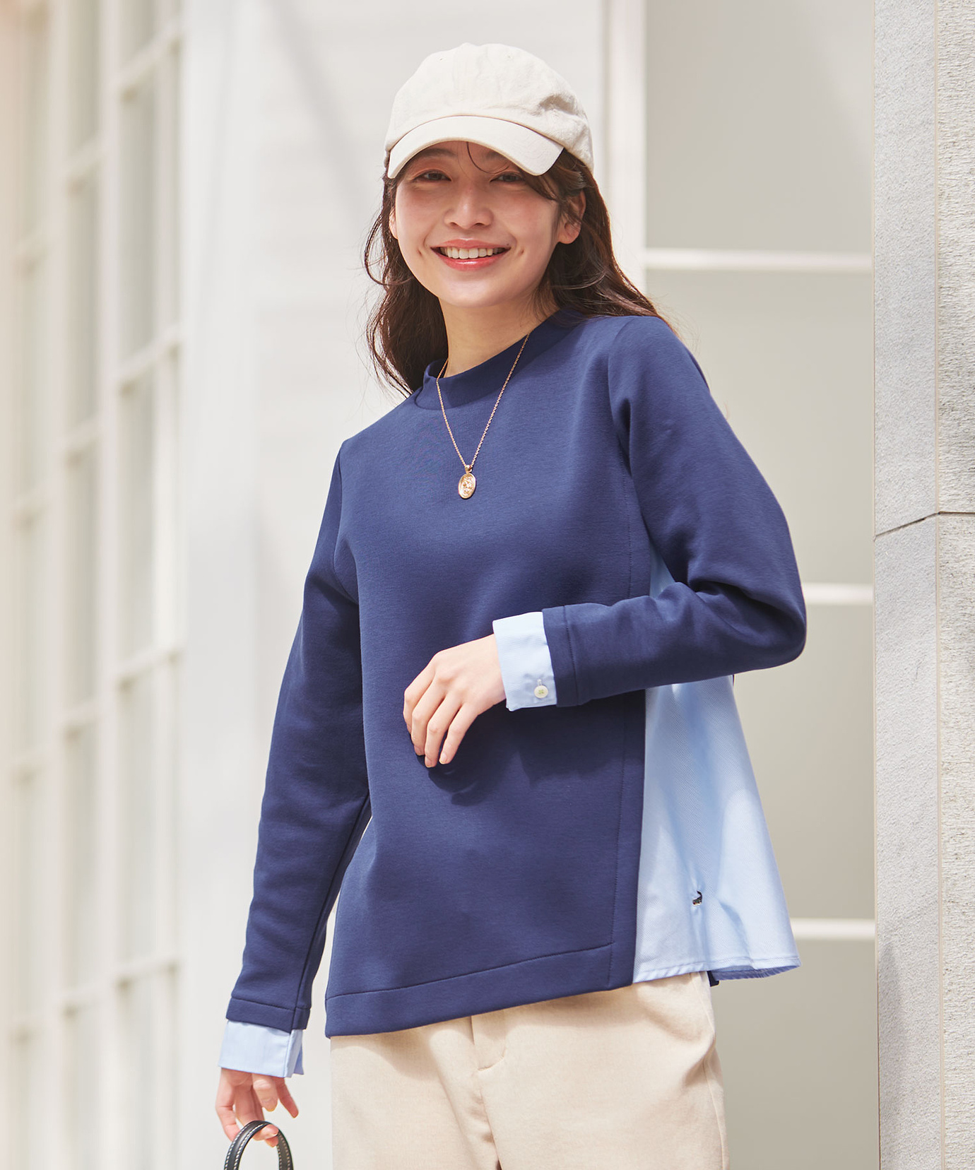 レディース コットンブレンド 布帛ドッキング トレーナー通販 [0302