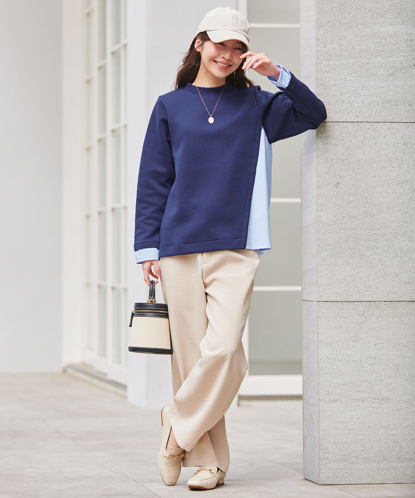 レディース コットンブレンド 布帛ドッキング トレーナー通販 [0302