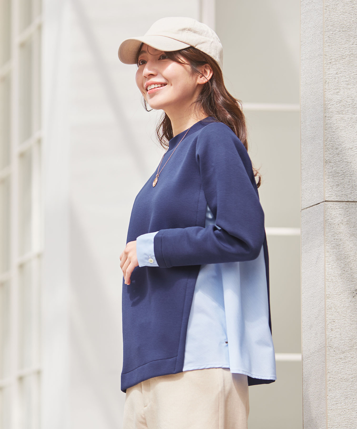 レディース コットンブレンド 布帛ドッキング トレーナー通販 [0302