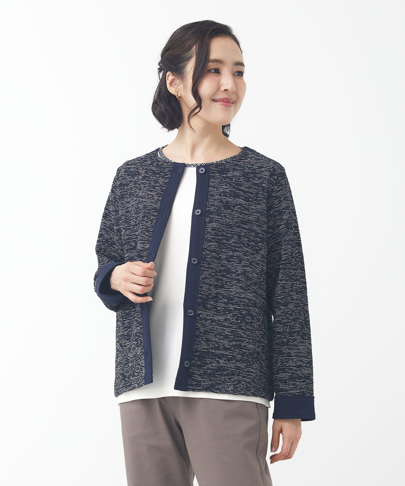 レディース コットンブレンド ツイード カーディガン通販 [0302-51212