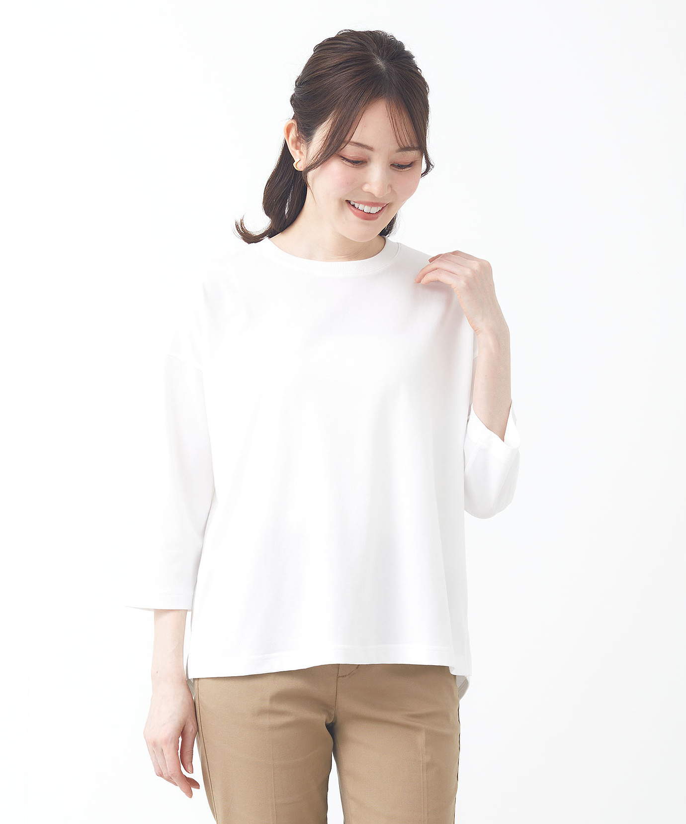 レディース コットンブレンド ワイドシルエット Tシャツ通販 [0302