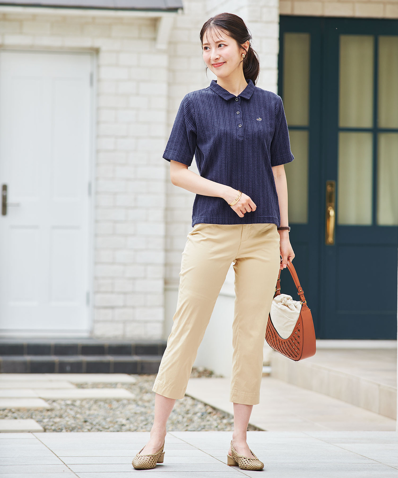 レディース コットンブレンド ミニケーブル ポロシャツ通販 [0302