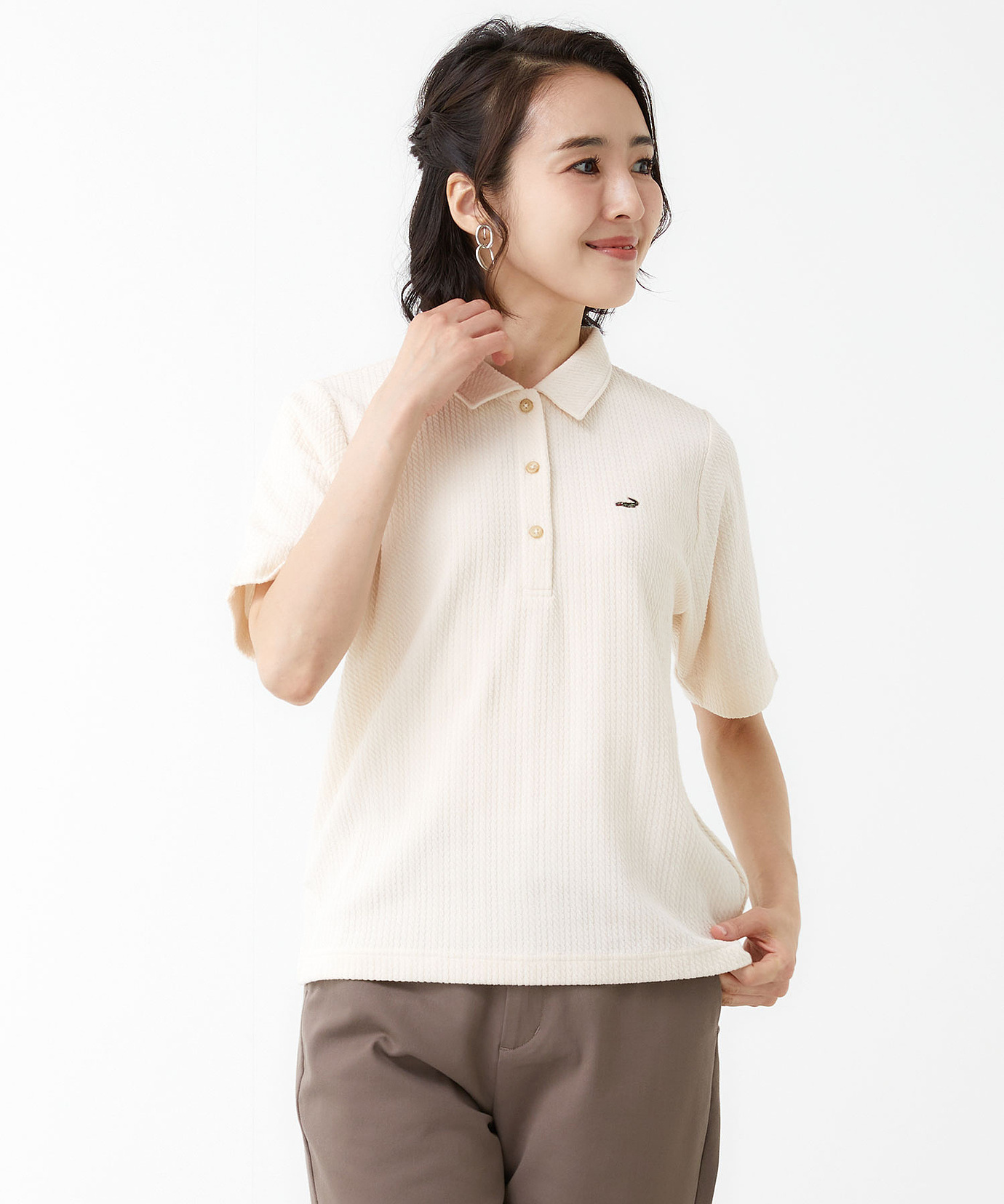 極美品✨SLDO. ホワイト レディース ポロシャツ レディース コットンブレンド ミニケーブル ポロシャツ通販 [0302