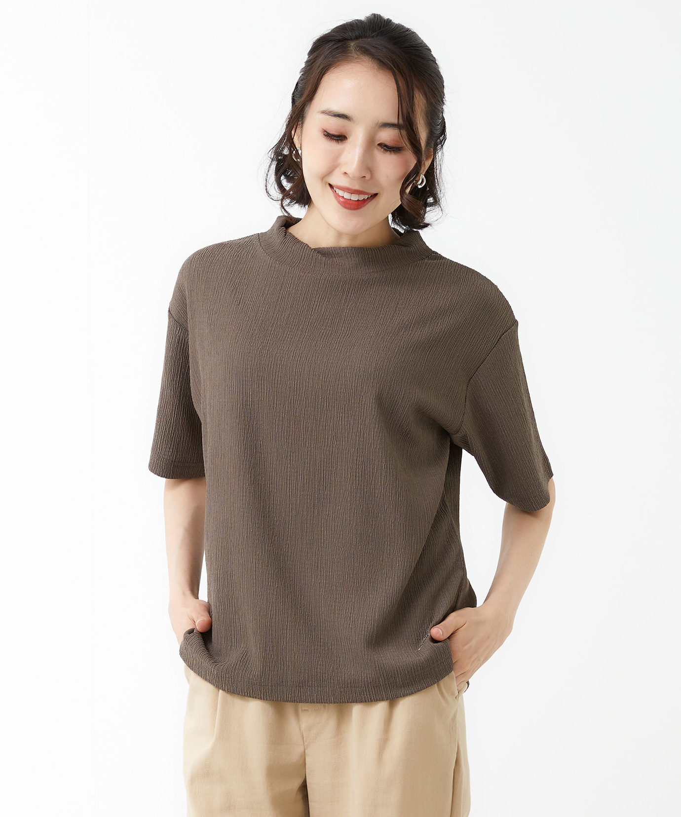 レディース モックネック 襟デザイン Tシャツ通販 [0302-53223