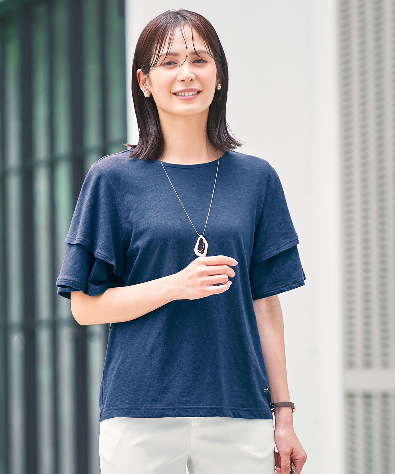 レディース スラブ天竺 フリルスリーブ Tシャツ通販 [0302-53226 
