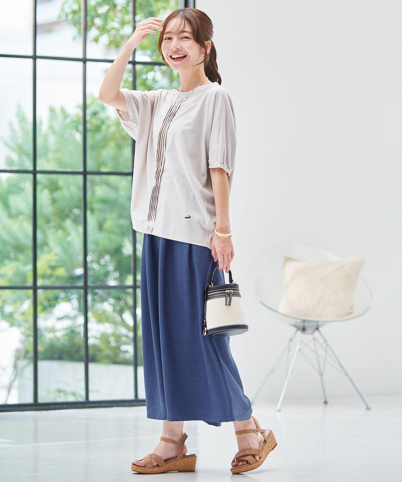 レディース スノーリネン ピンタック プルオーバーTシャツ【接触冷感